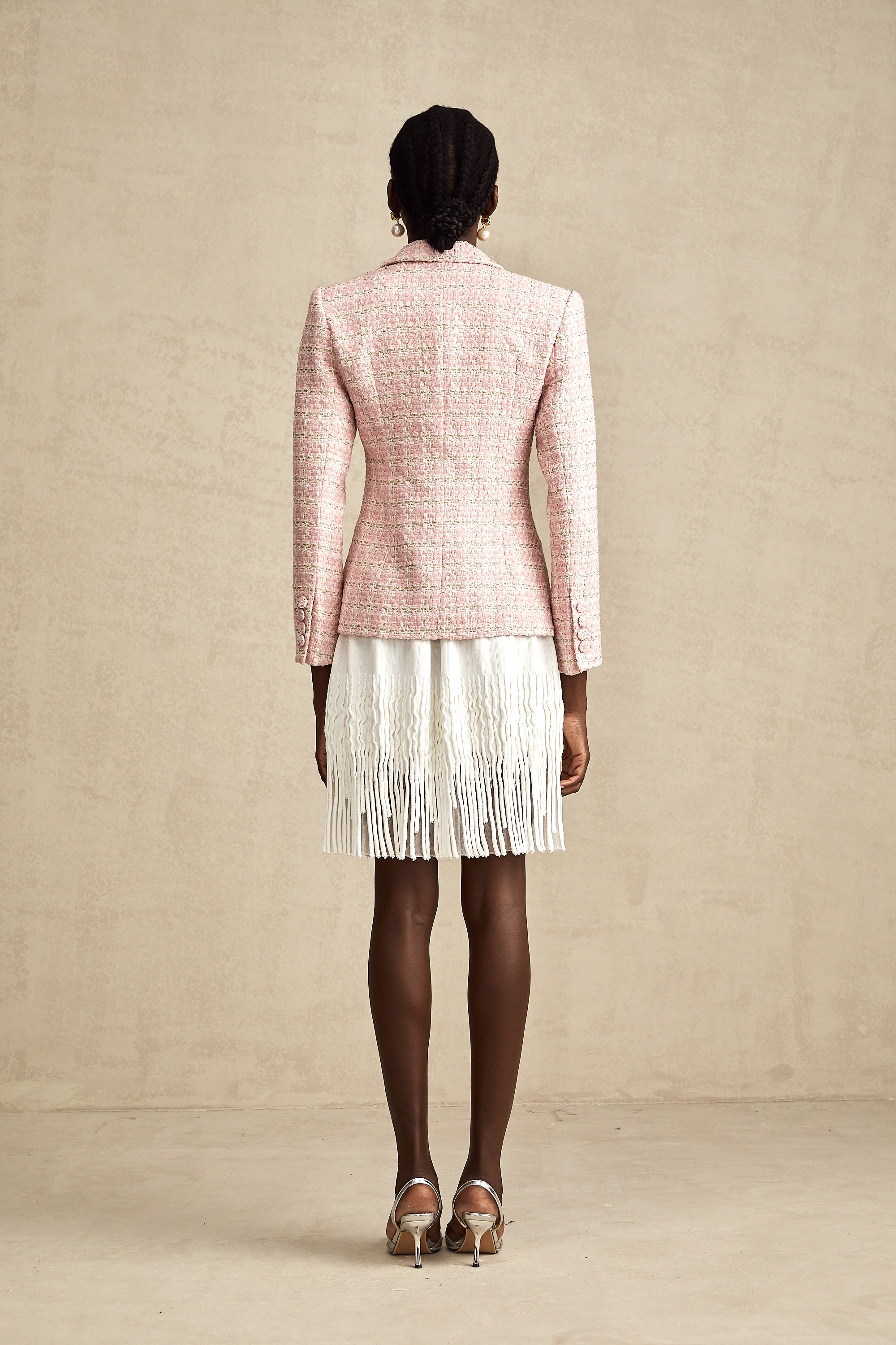 Hélène pink crystal checked tweed blazer