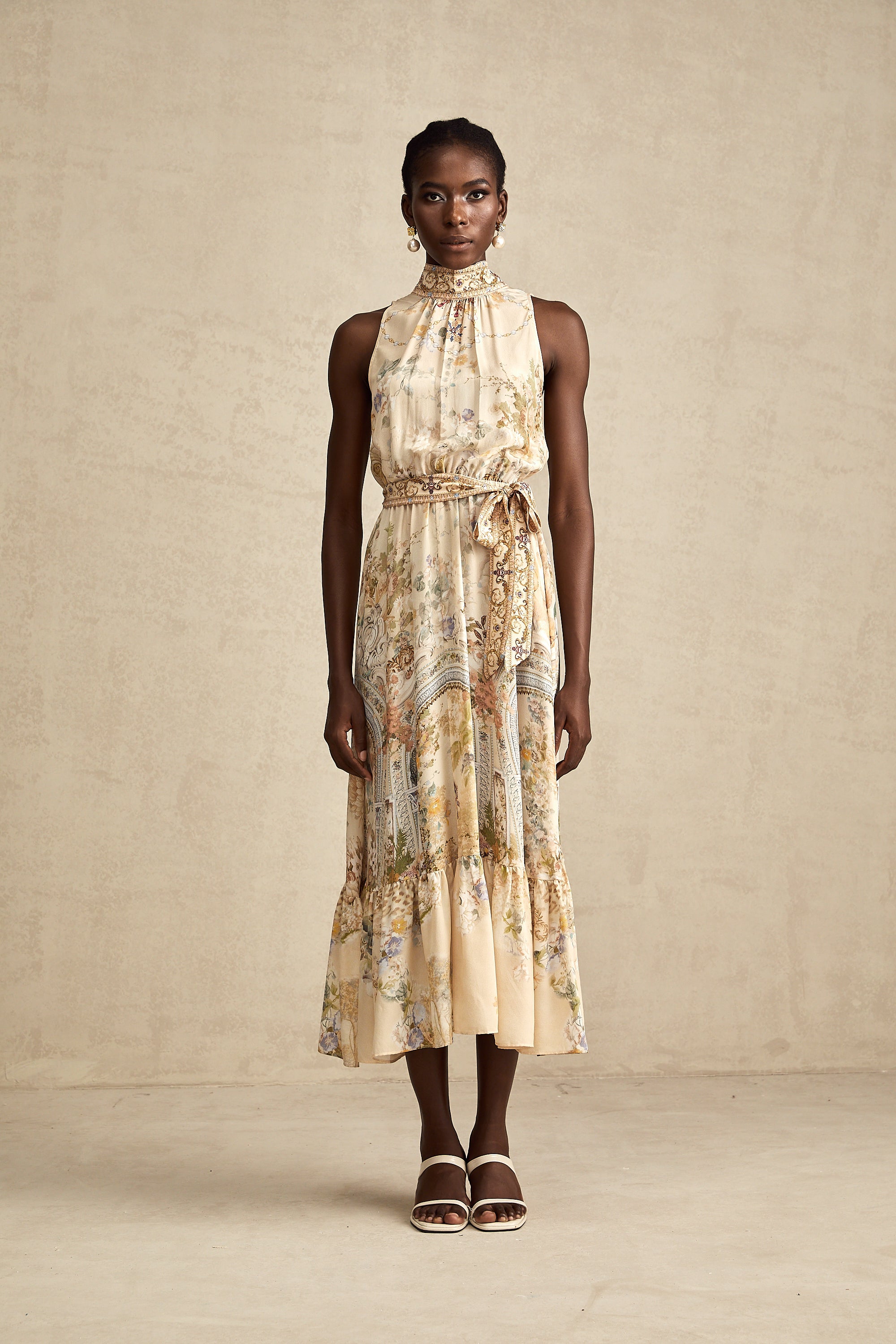 Hermine graphic-print sleeveless midi dress