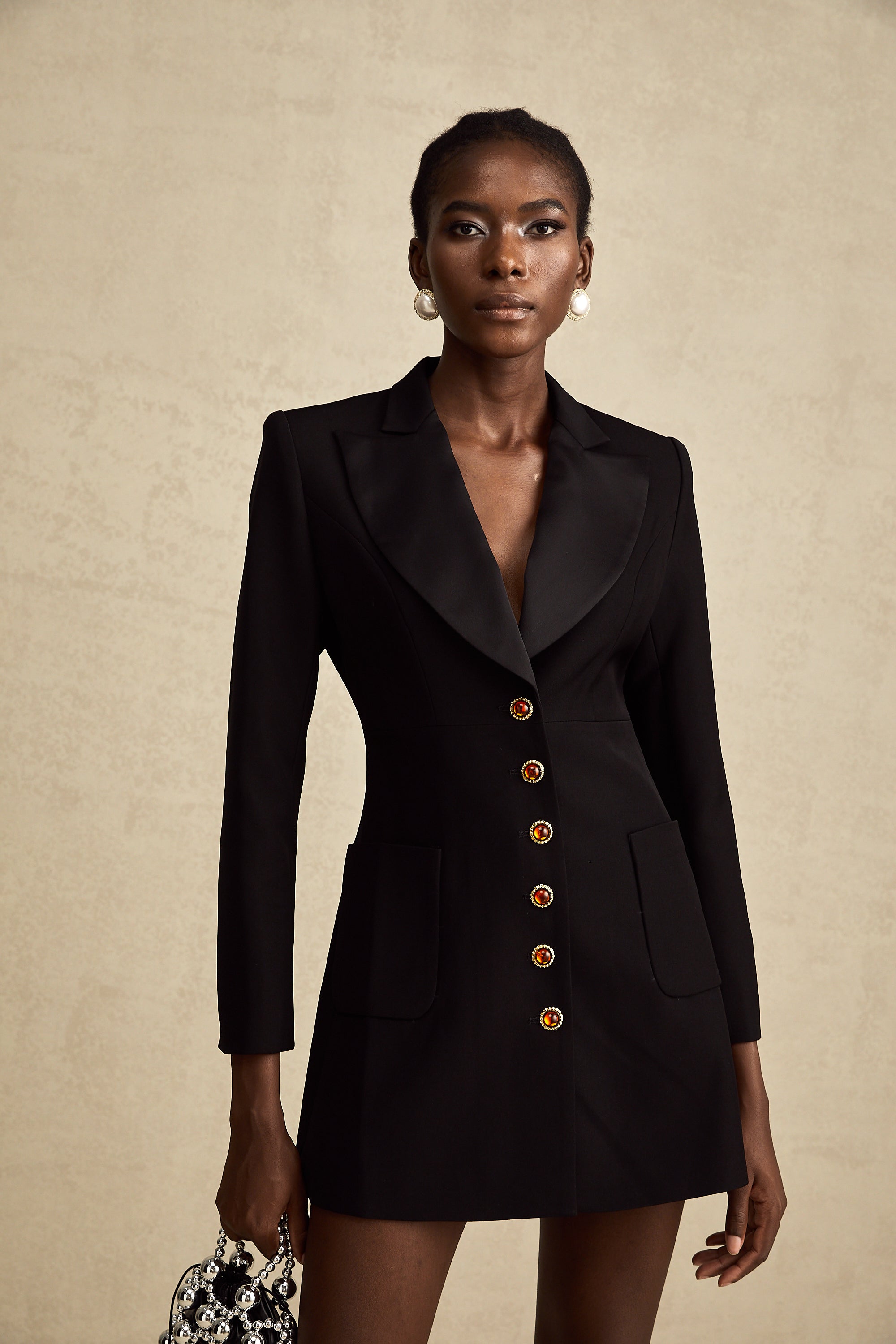 Aurore black single-breasted blazer dress