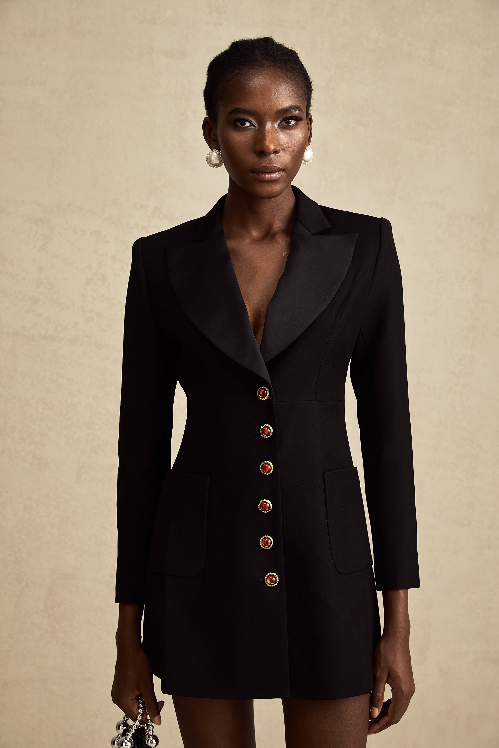 Aurore black single-breasted blazer dress