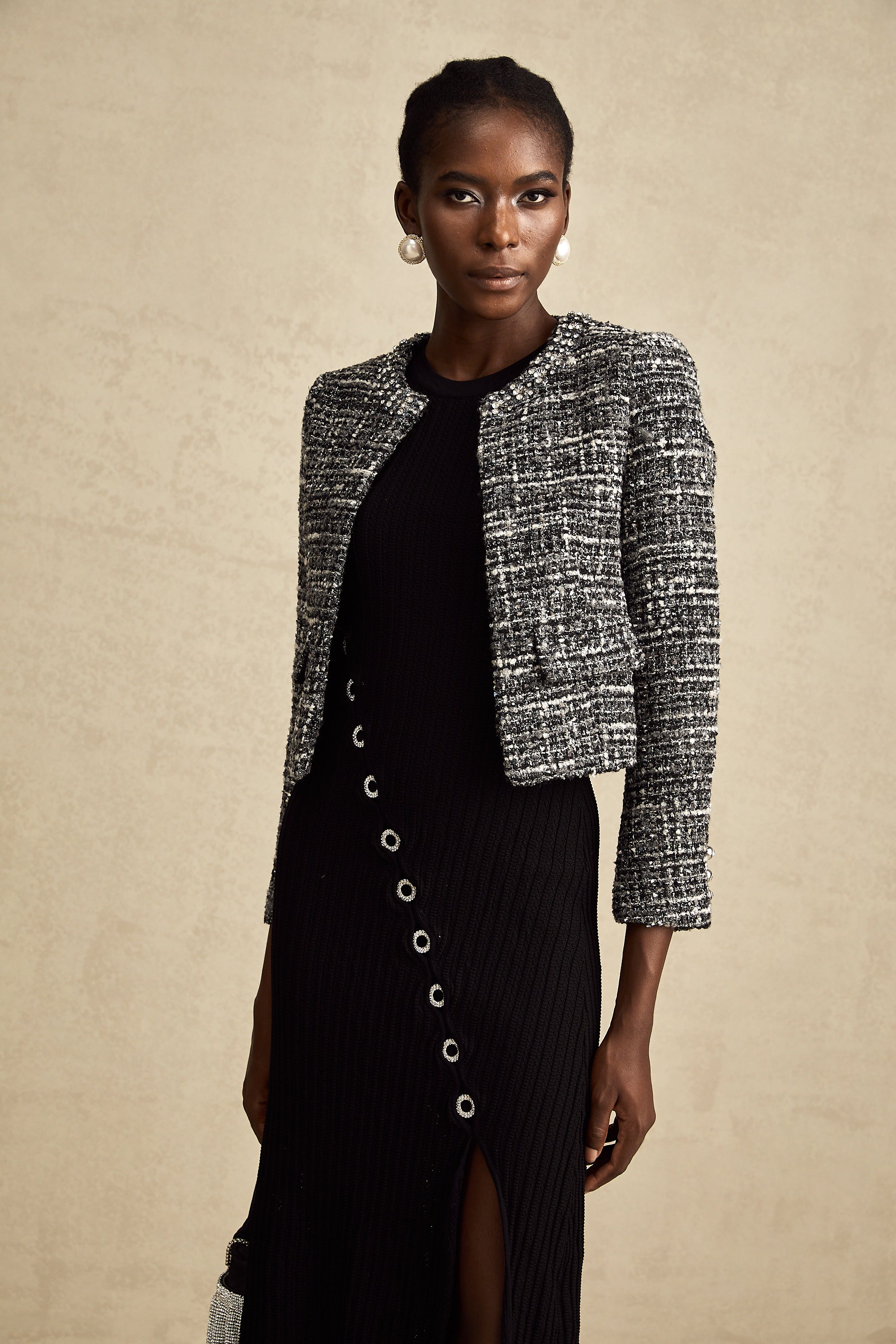 Éloïse black bouclé tweed jacket