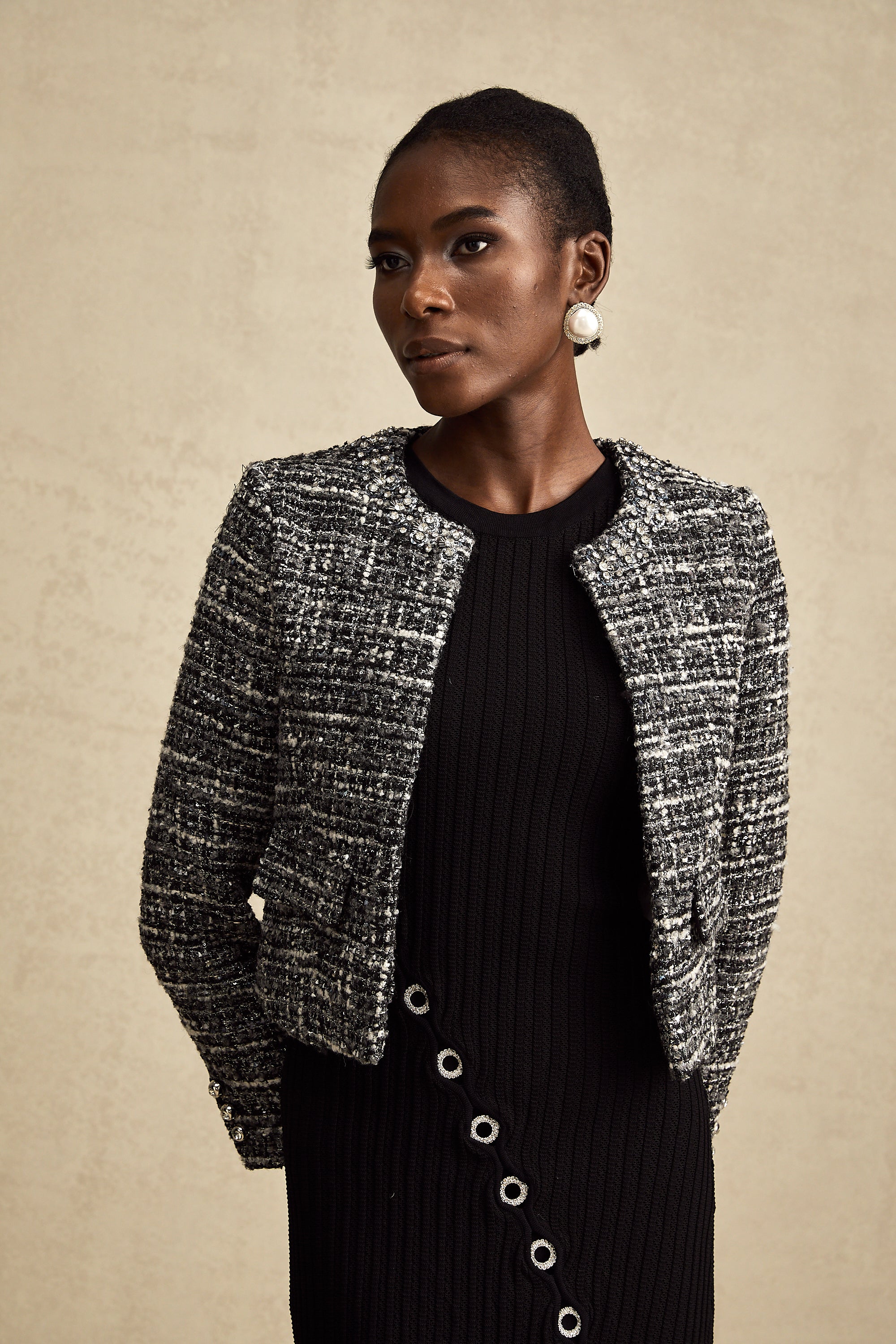 Éloïse black bouclé tweed jacket