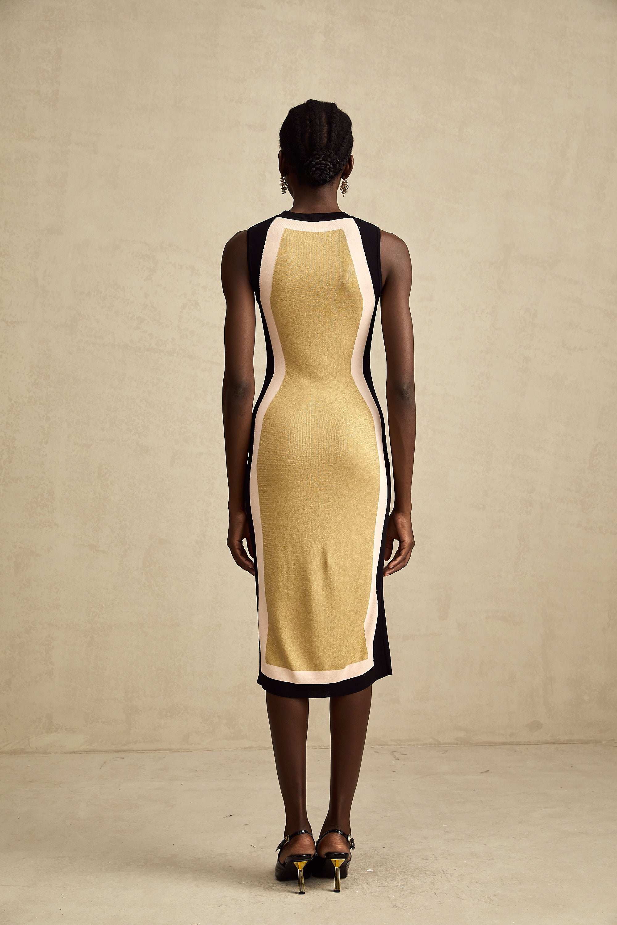 Léna contrast-color sleeveless knitted midi dress