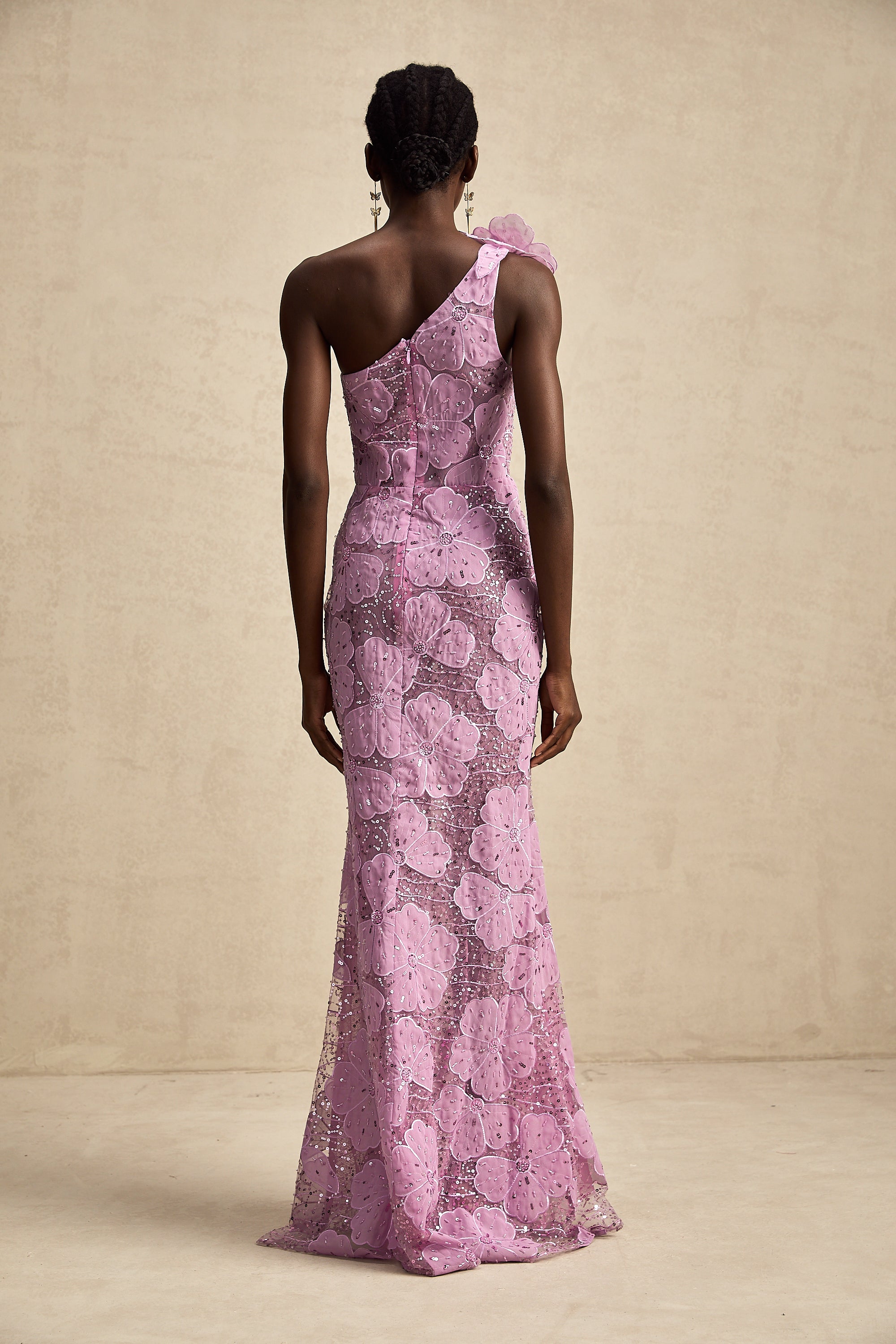 Béatrice purple floral-appliqué maxi dress