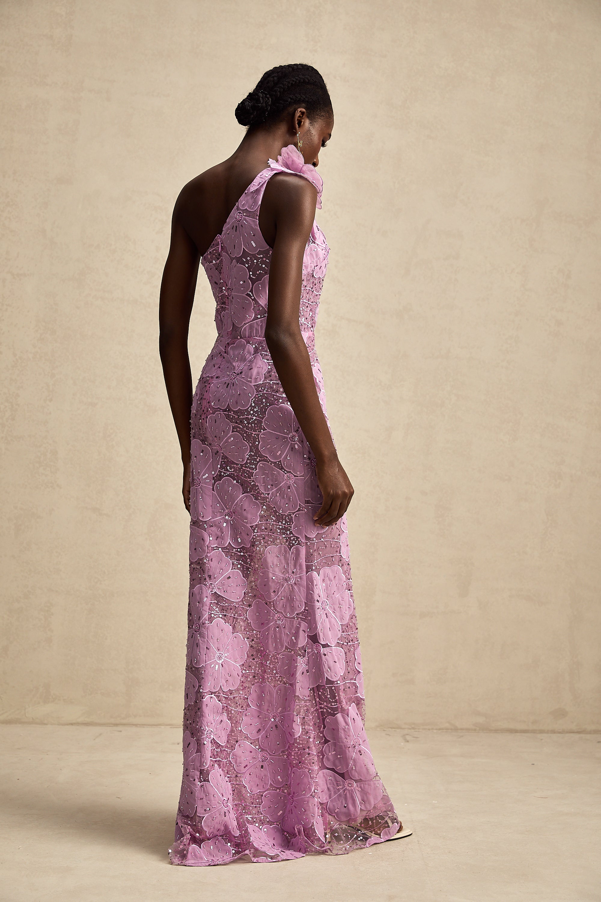 Béatrice purple floral-appliqué maxi dress