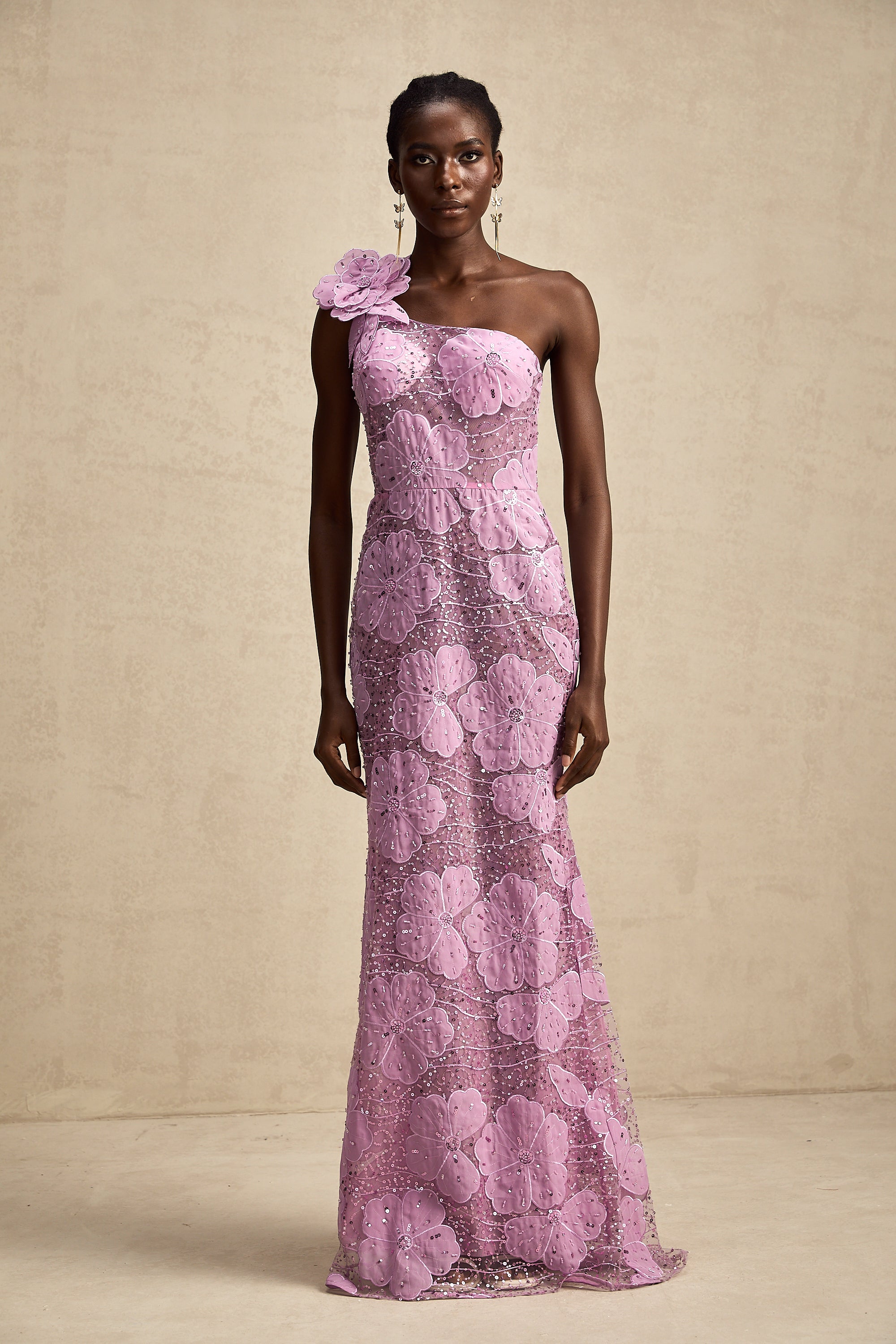 Béatrice purple floral-appliqué maxi dress