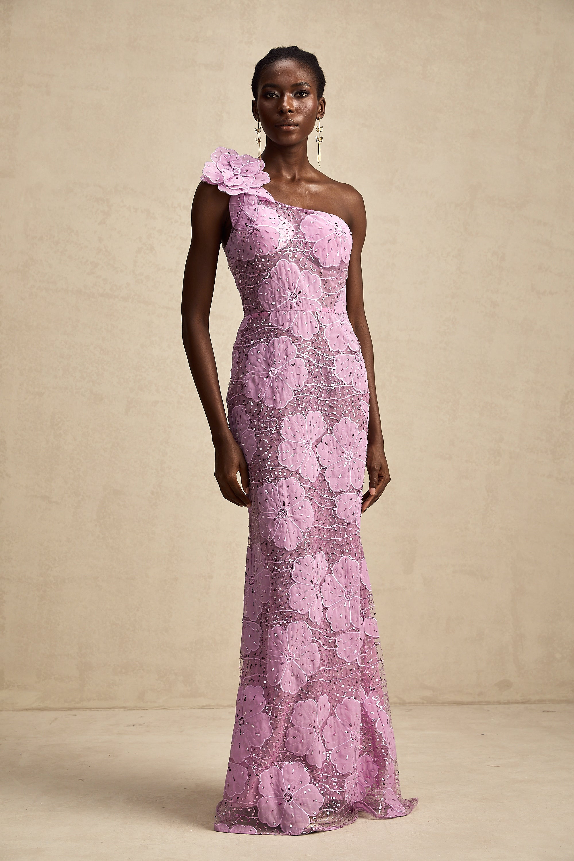 Béatrice purple floral-appliqué maxi dress