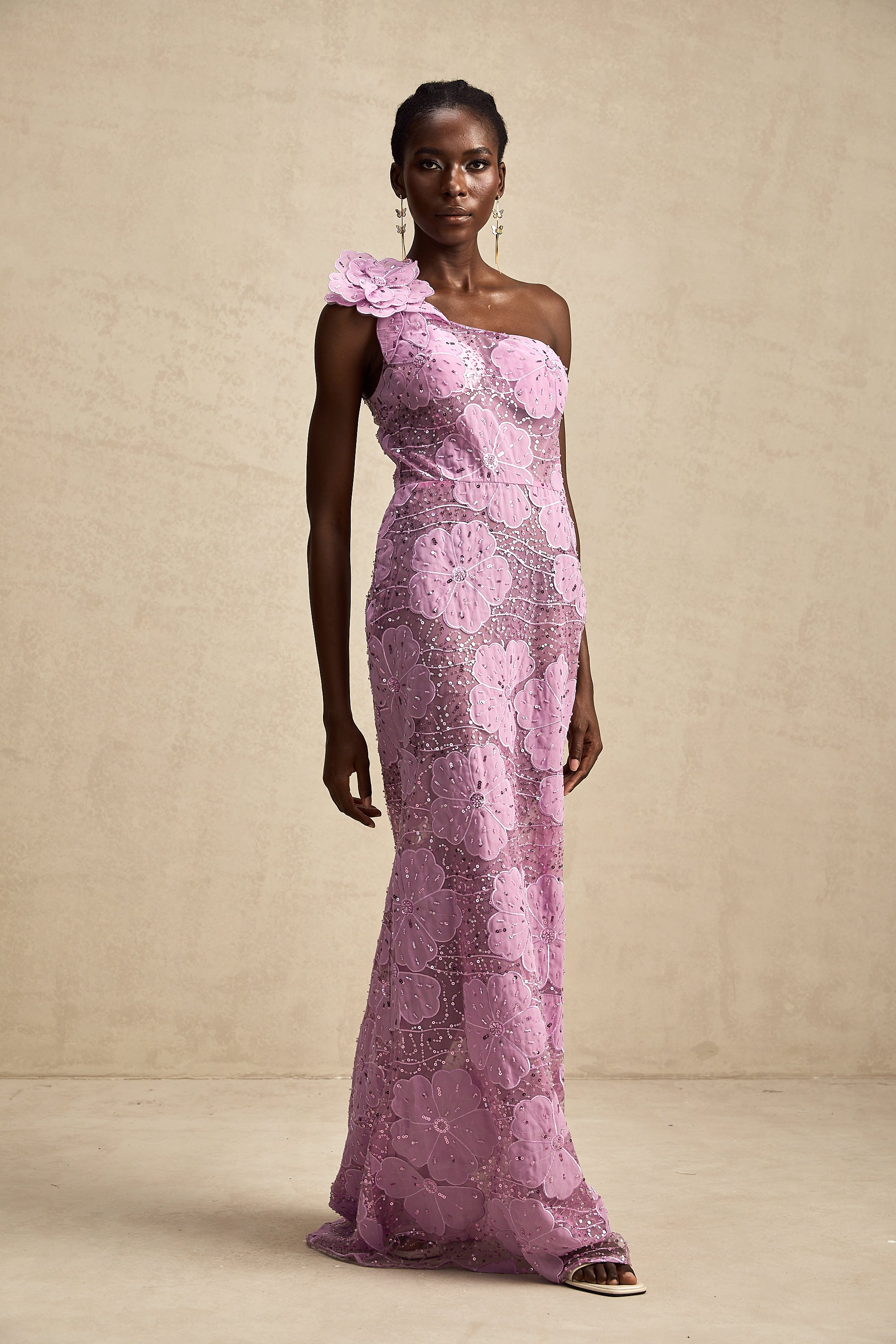 Béatrice purple floral-appliqué maxi dress