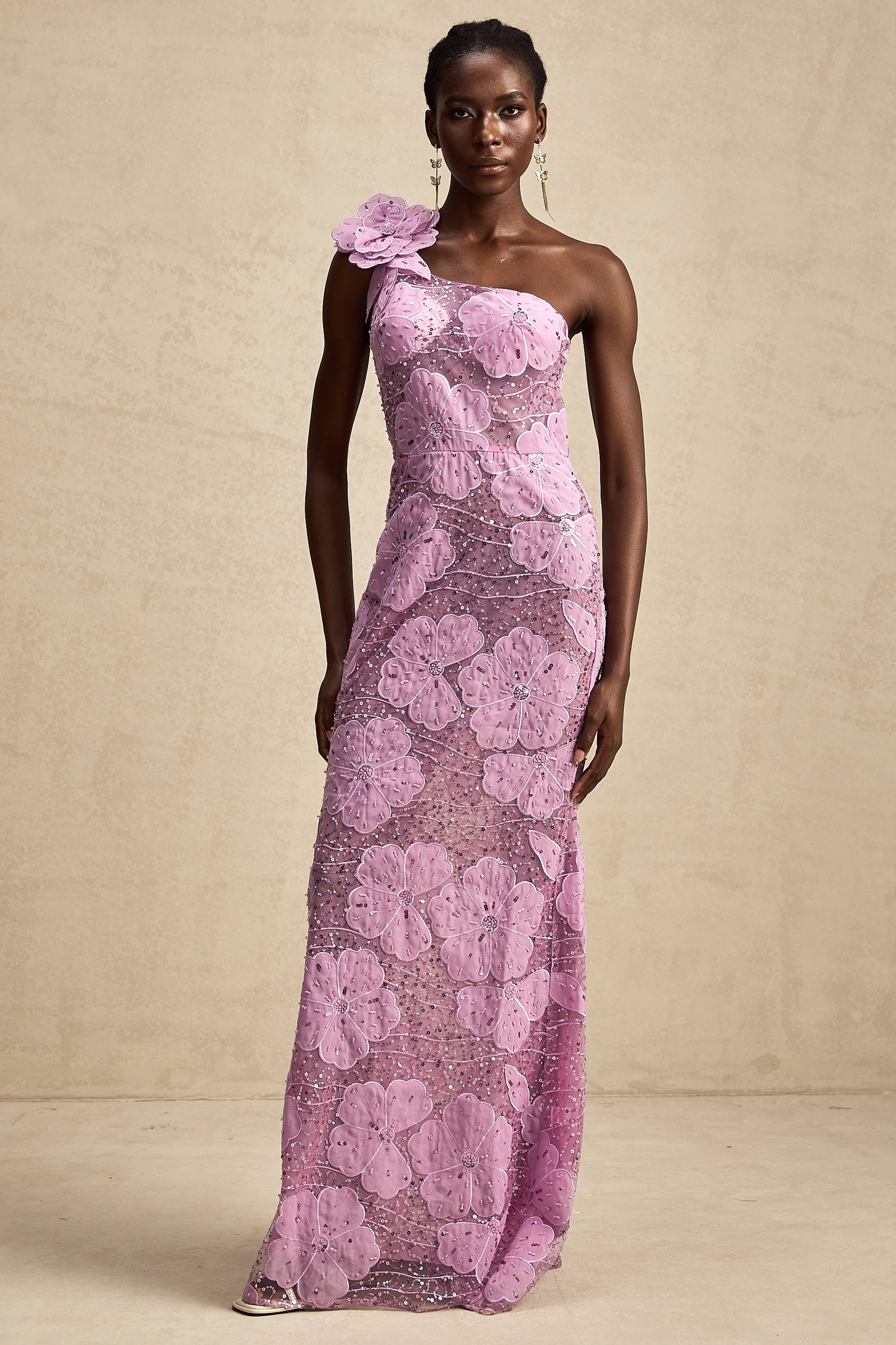 Béatrice purple floral-appliqué maxi dress