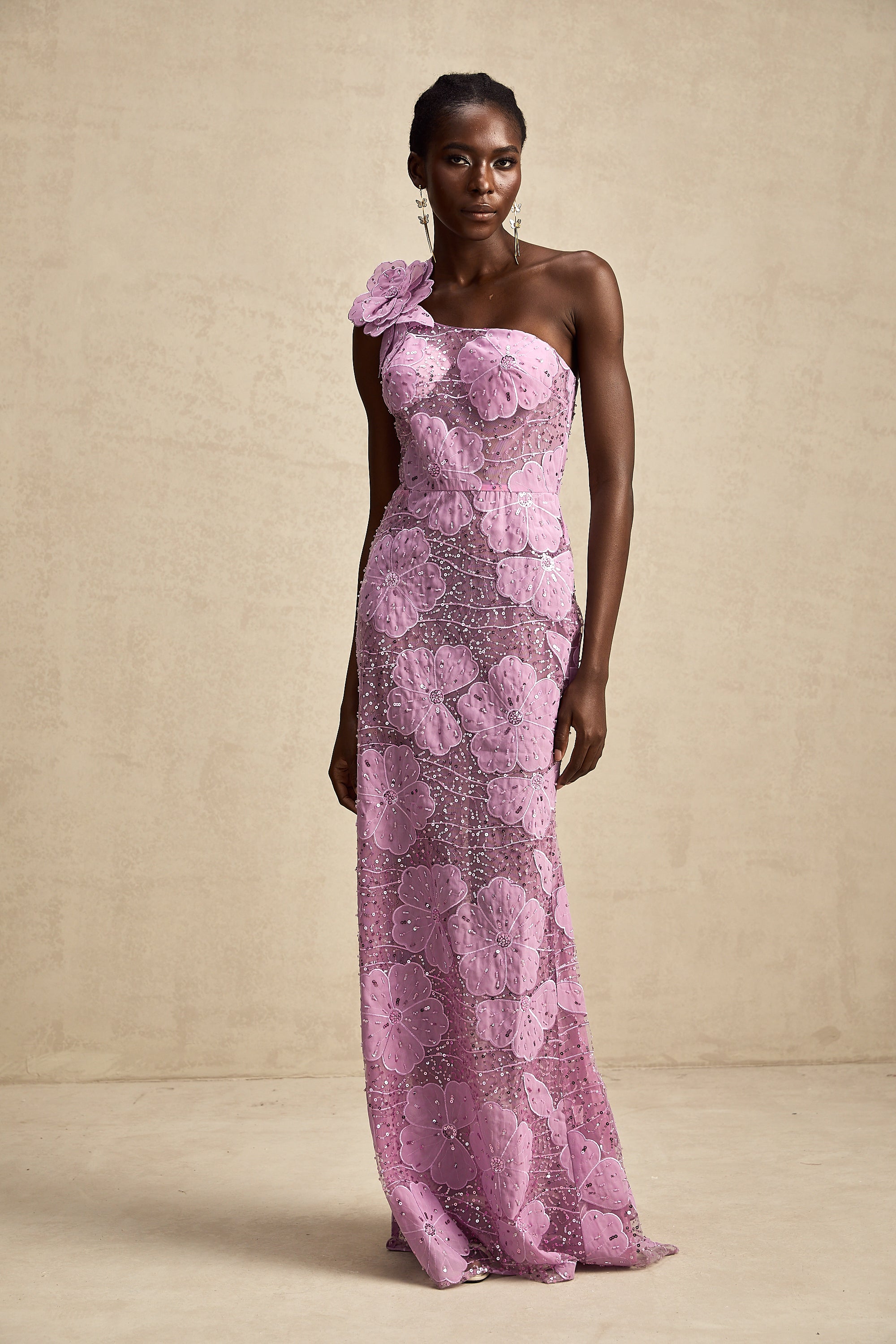 Béatrice purple floral-appliqué maxi dress