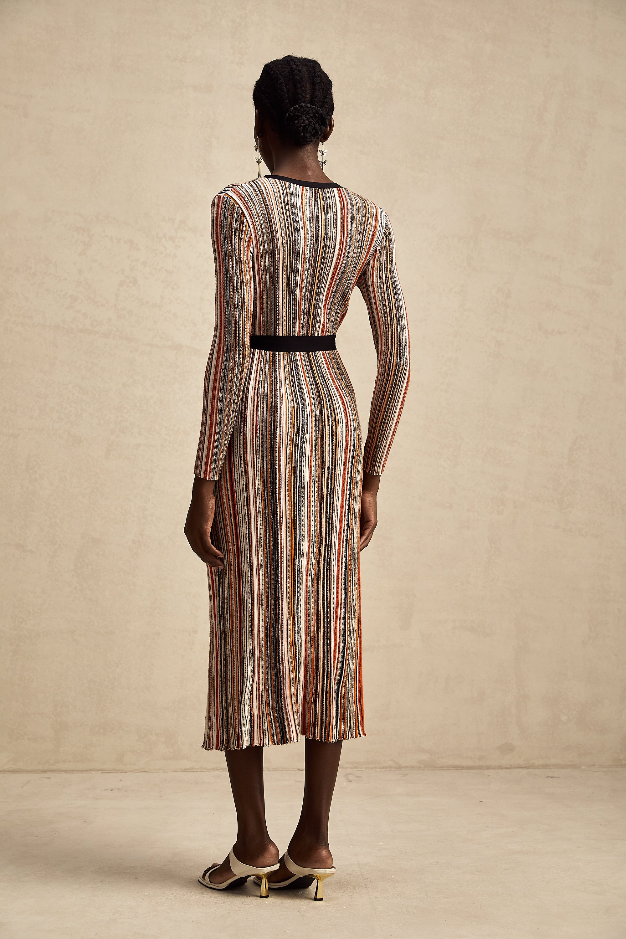 Adèle stripe wrap-design metallic midi dress