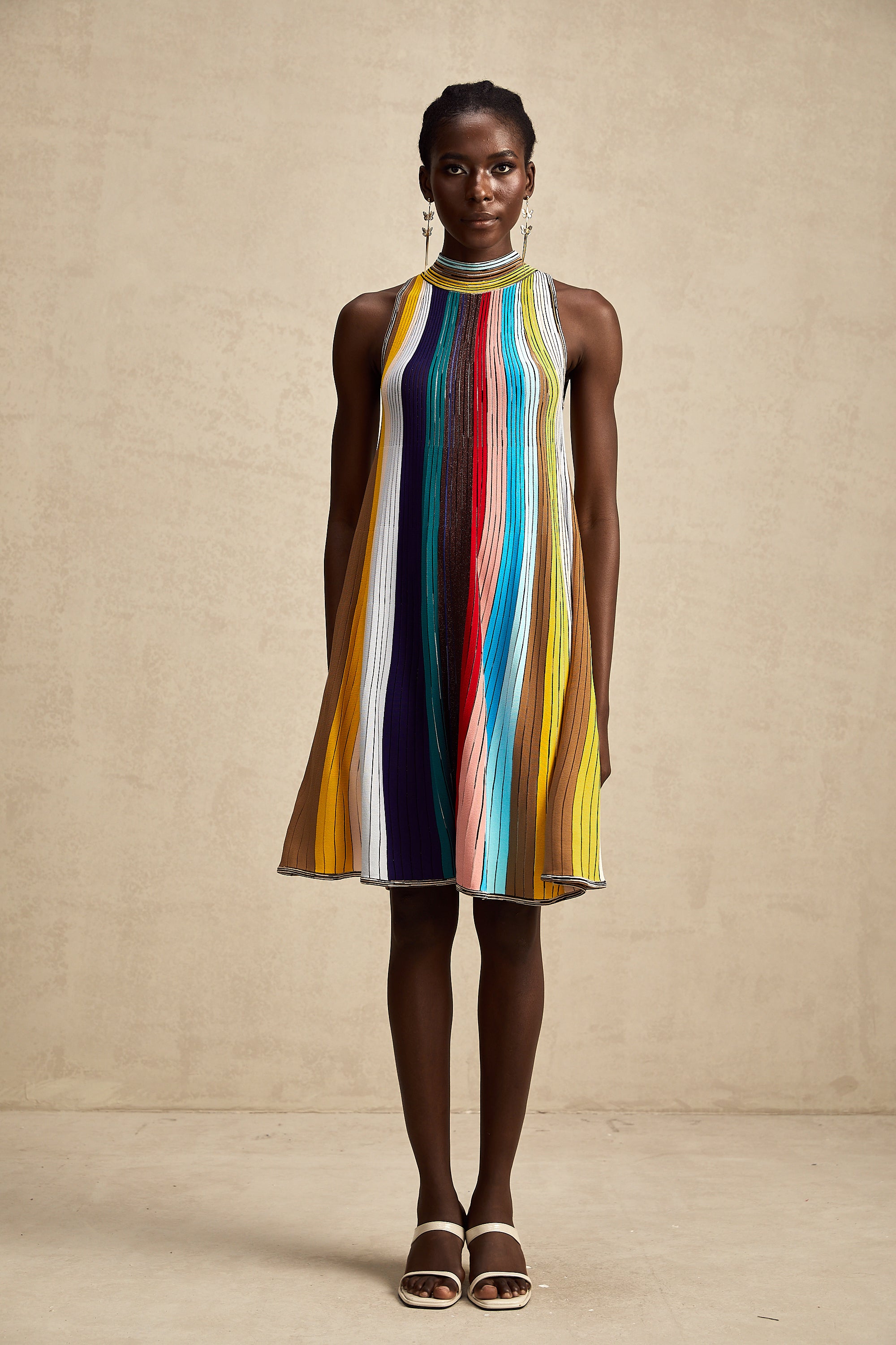 Anaïs sleeveless metallic stripe mini dress