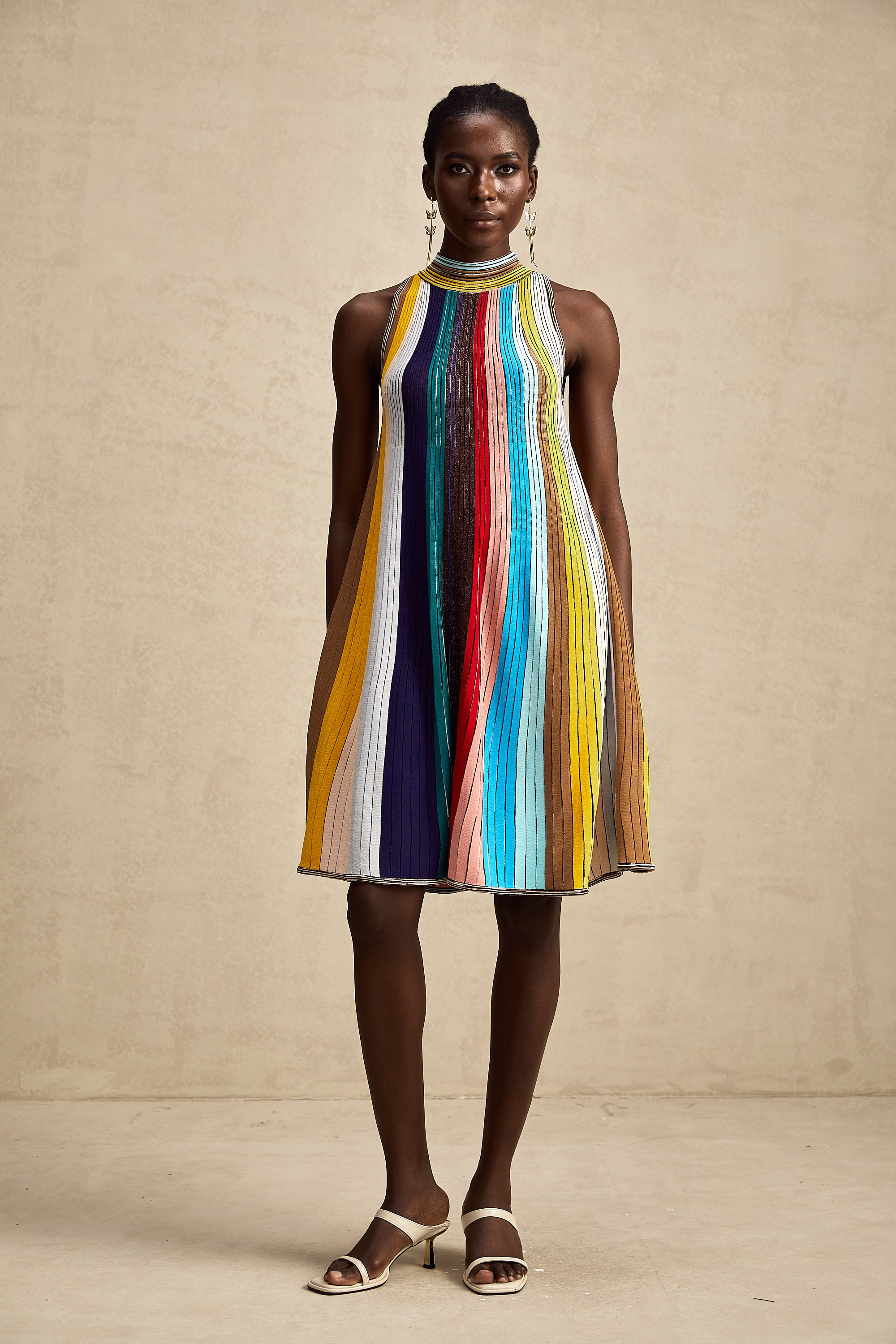 Anaïs sleeveless metallic stripe mini dress