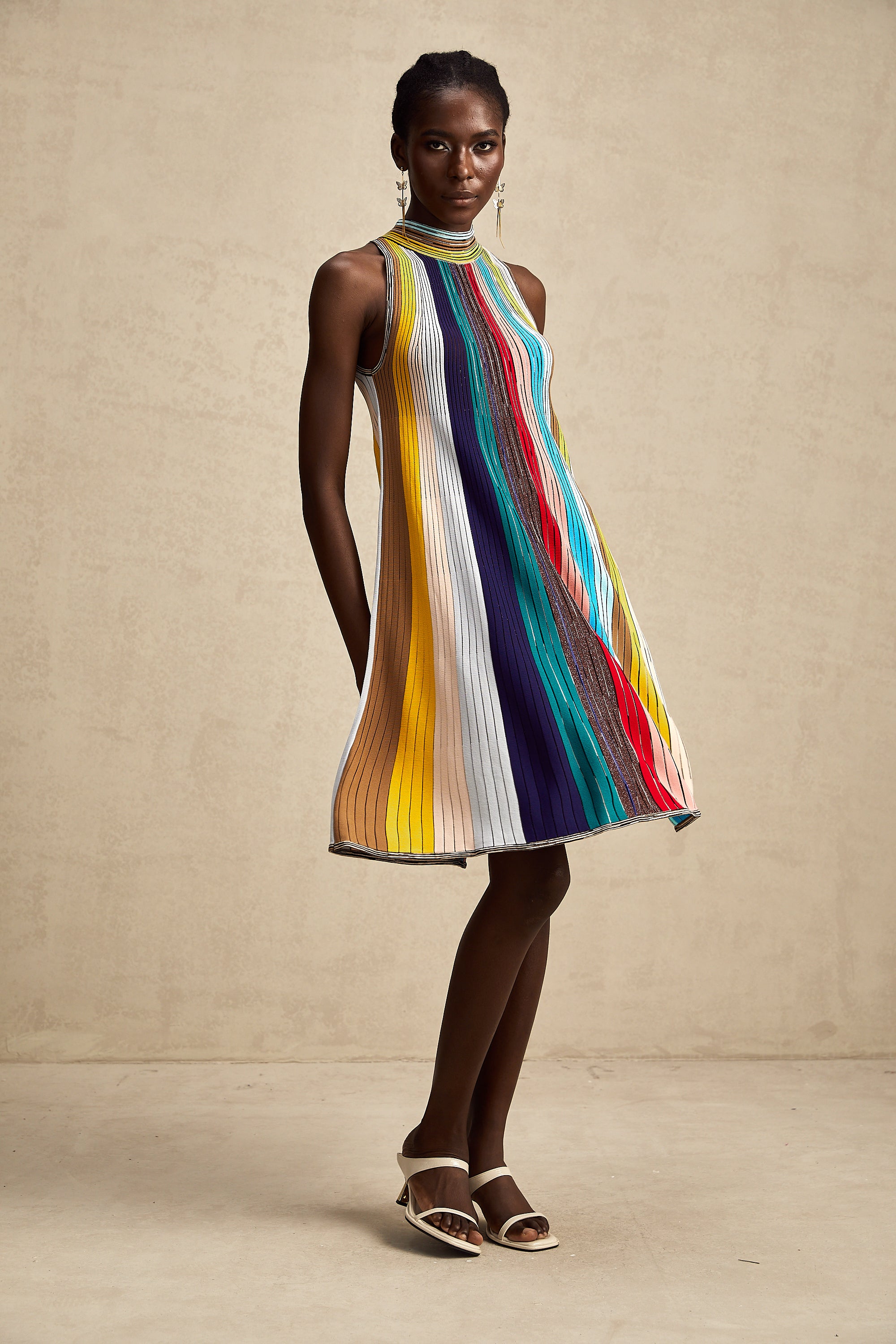 Anaïs sleeveless metallic stripe mini dress