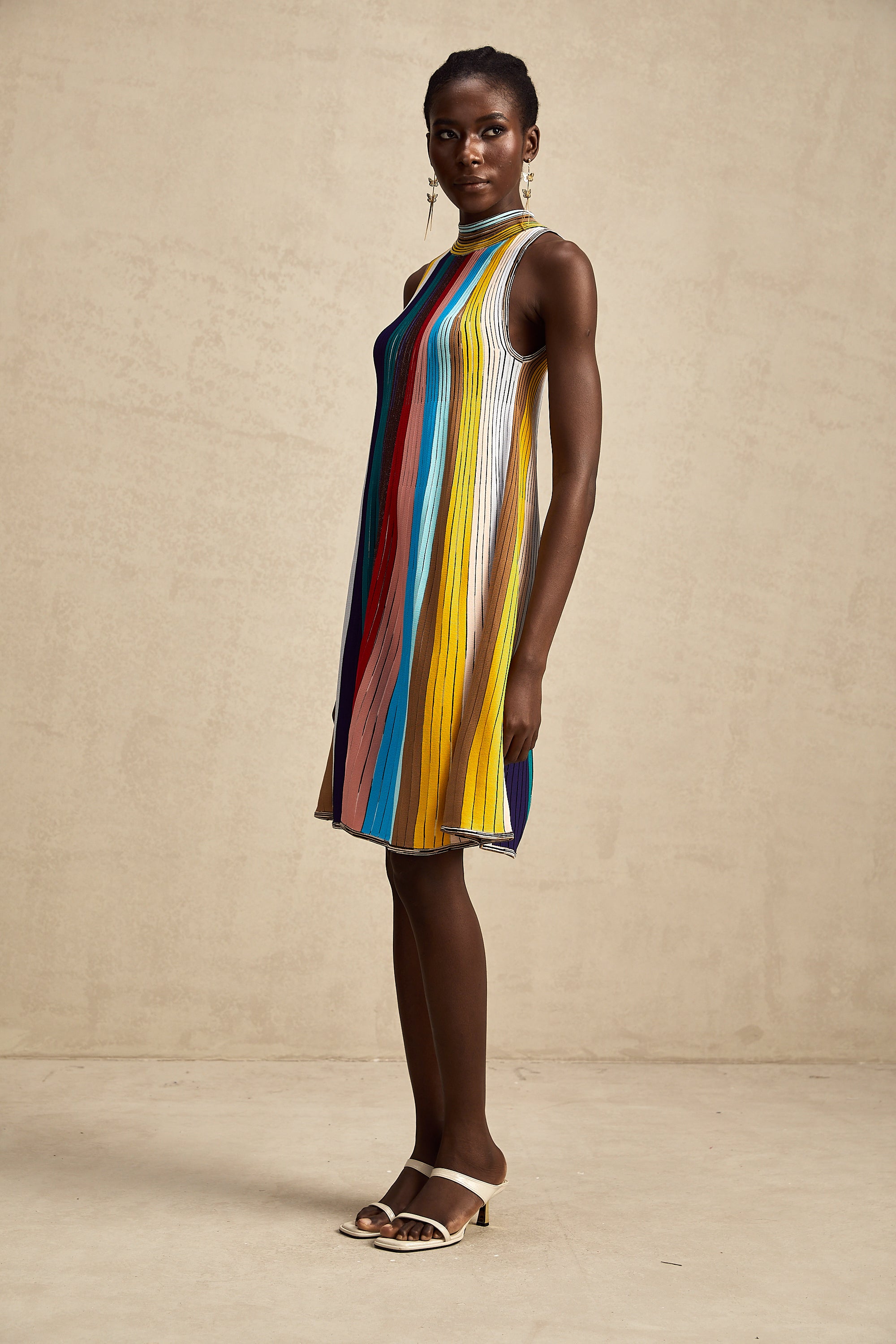 Anaïs sleeveless metallic stripe mini dress