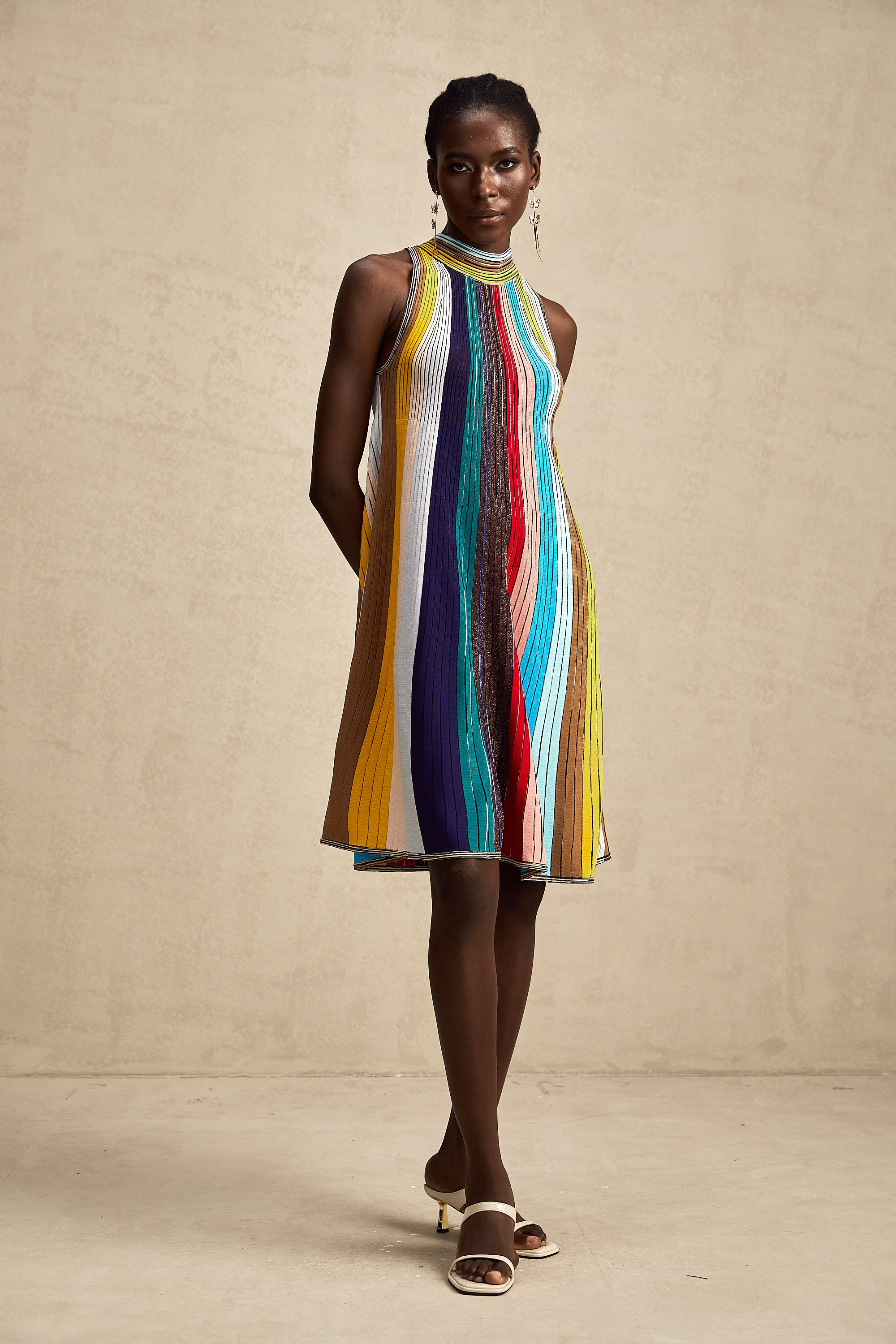 Anaïs sleeveless metallic stripe mini dress