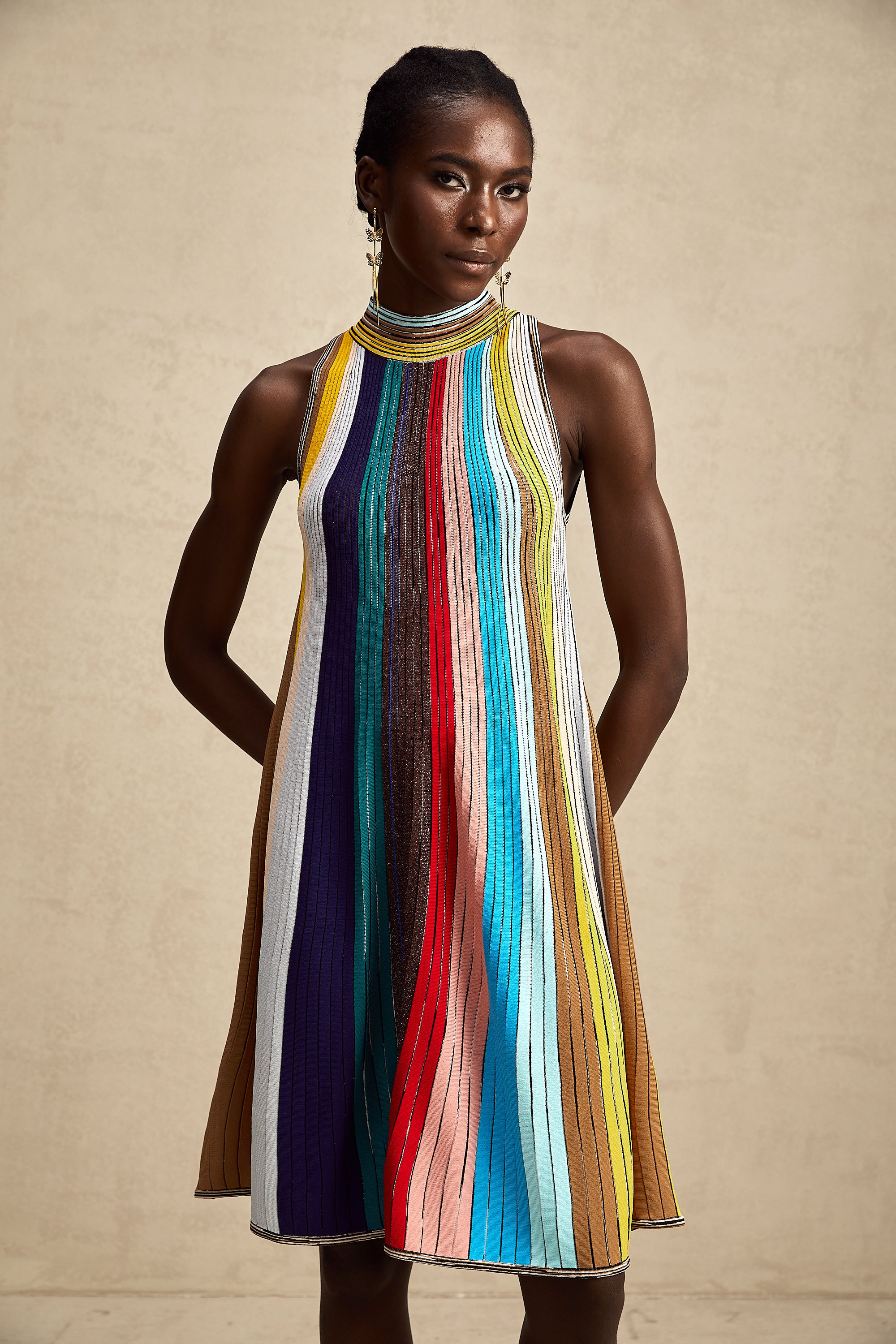 Anaïs sleeveless metallic stripe mini dress