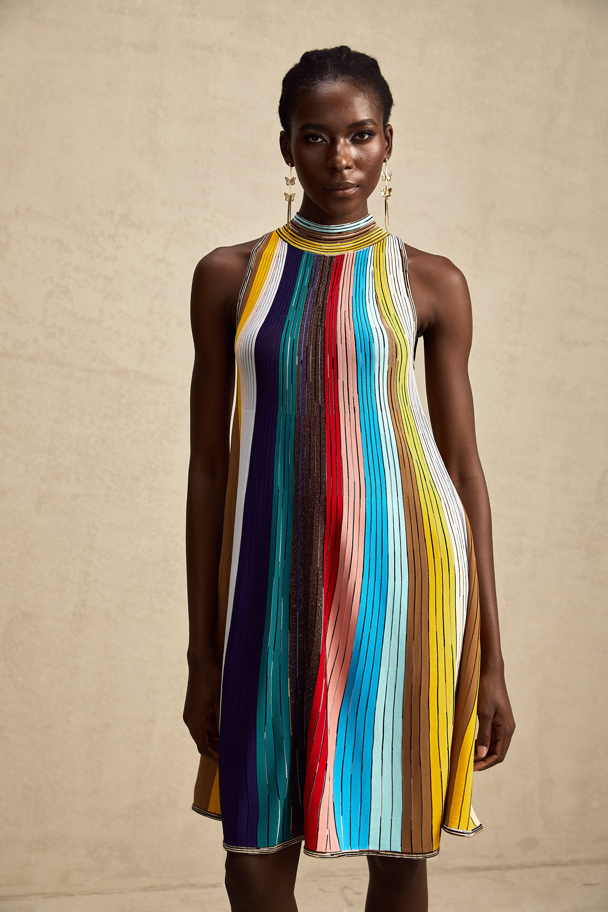 Anaïs sleeveless metallic stripe mini dress