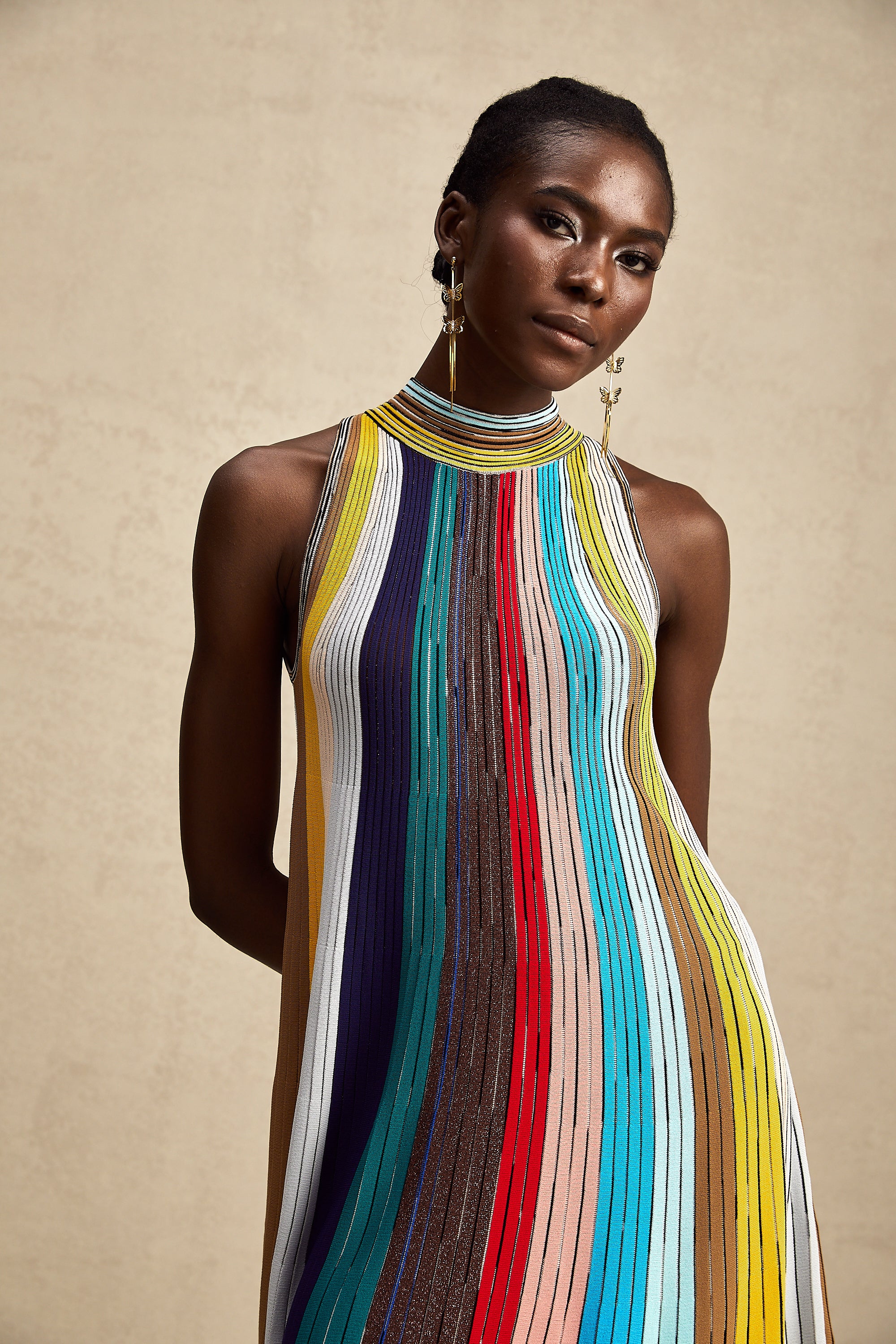 Anaïs sleeveless metallic stripe mini dress