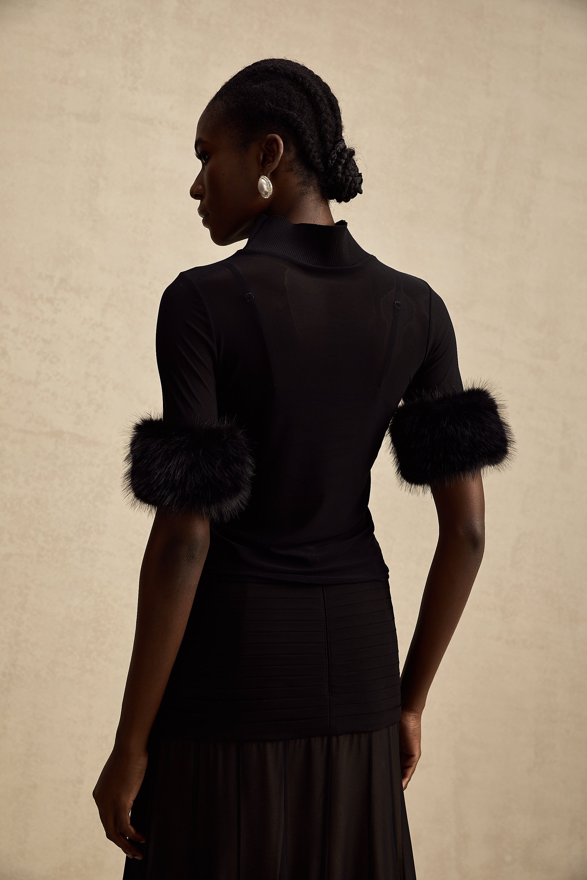 Ségolène black faux-fur tulle top