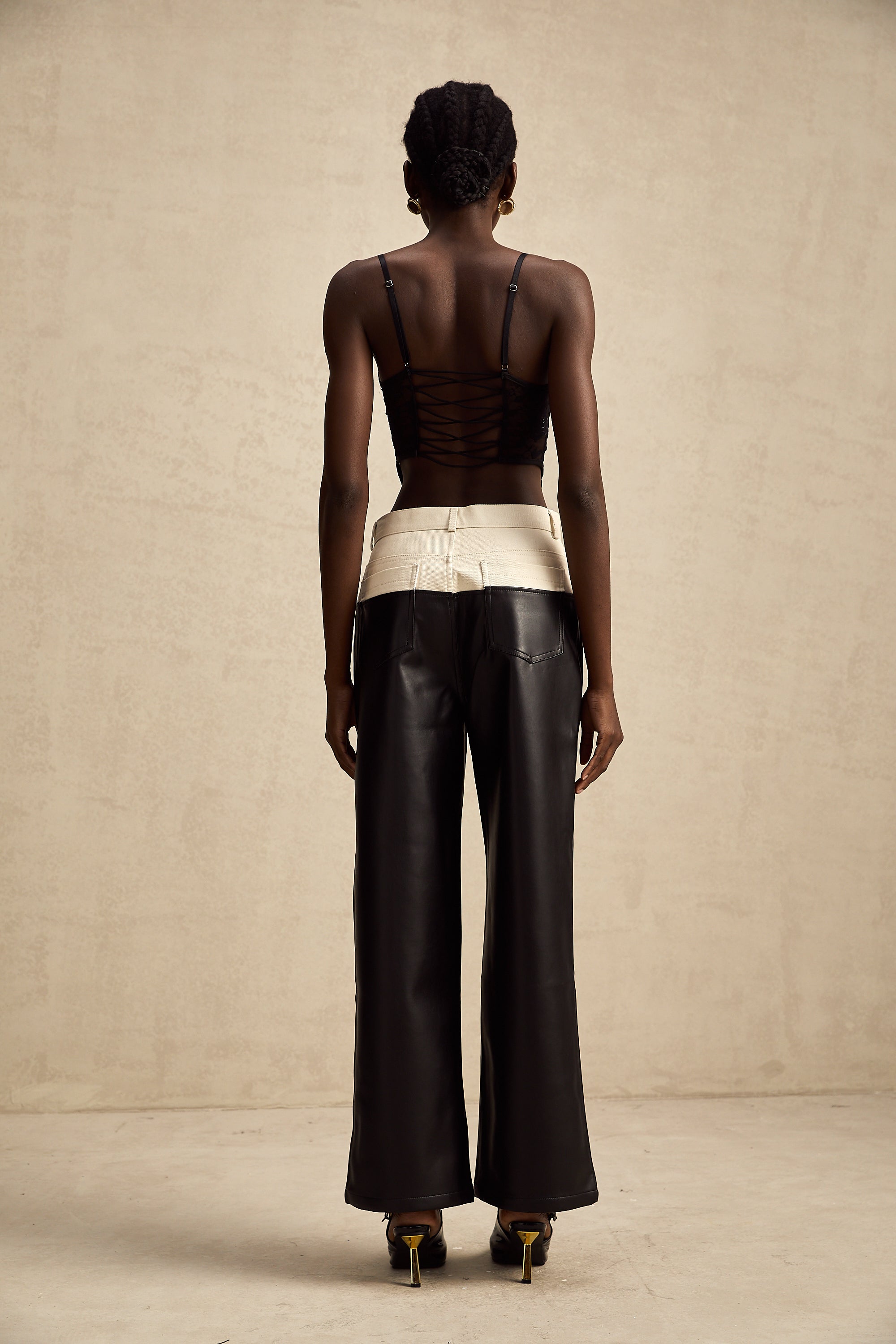 Clotilde contrast-color leather trousers