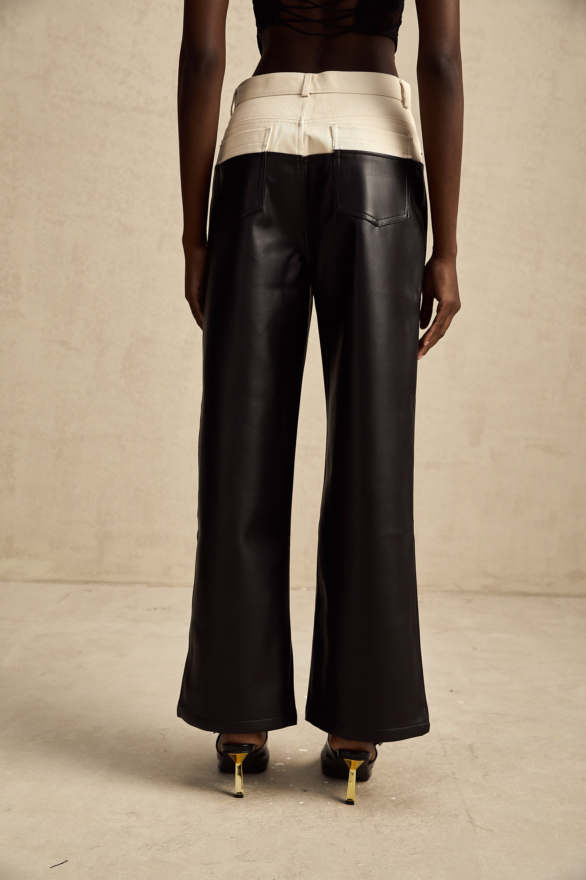 Clotilde contrast-color leather trousers