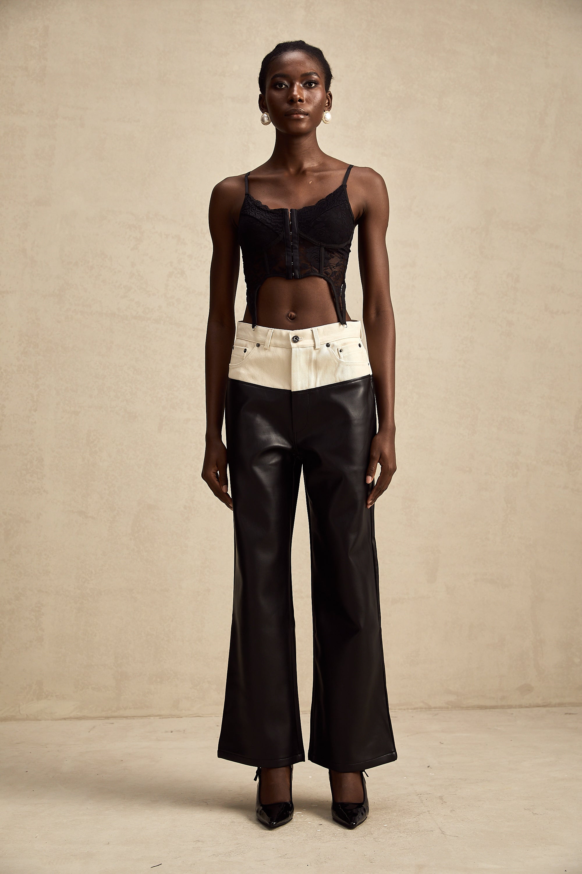 Clotilde contrast-color leather trousers