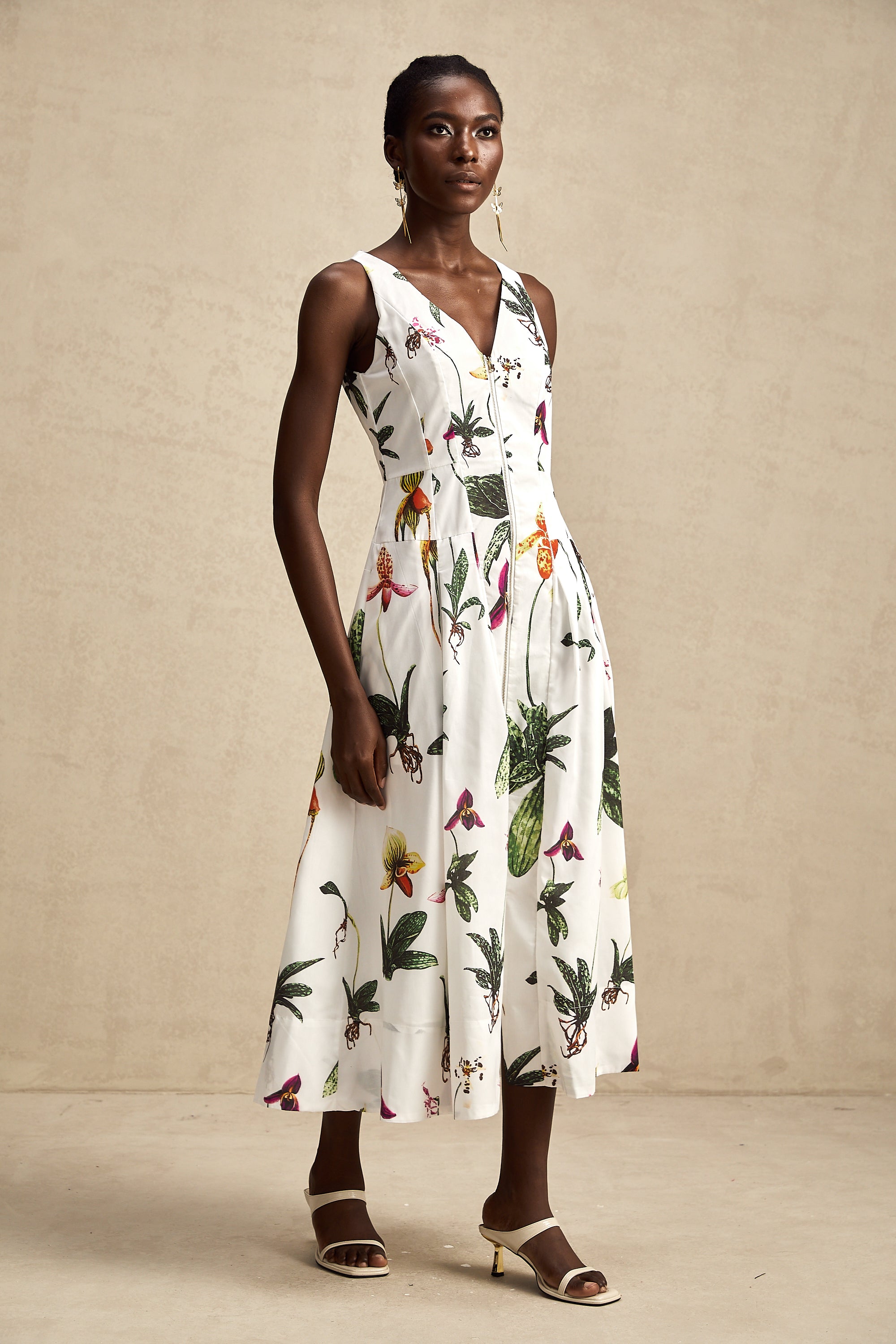 Magali floral-print v-neck poplin midi dress