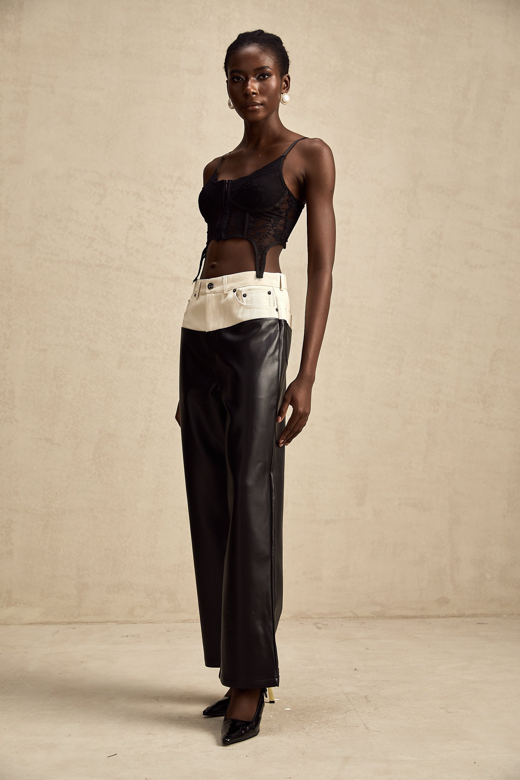 Clotilde contrast-color leather trousers