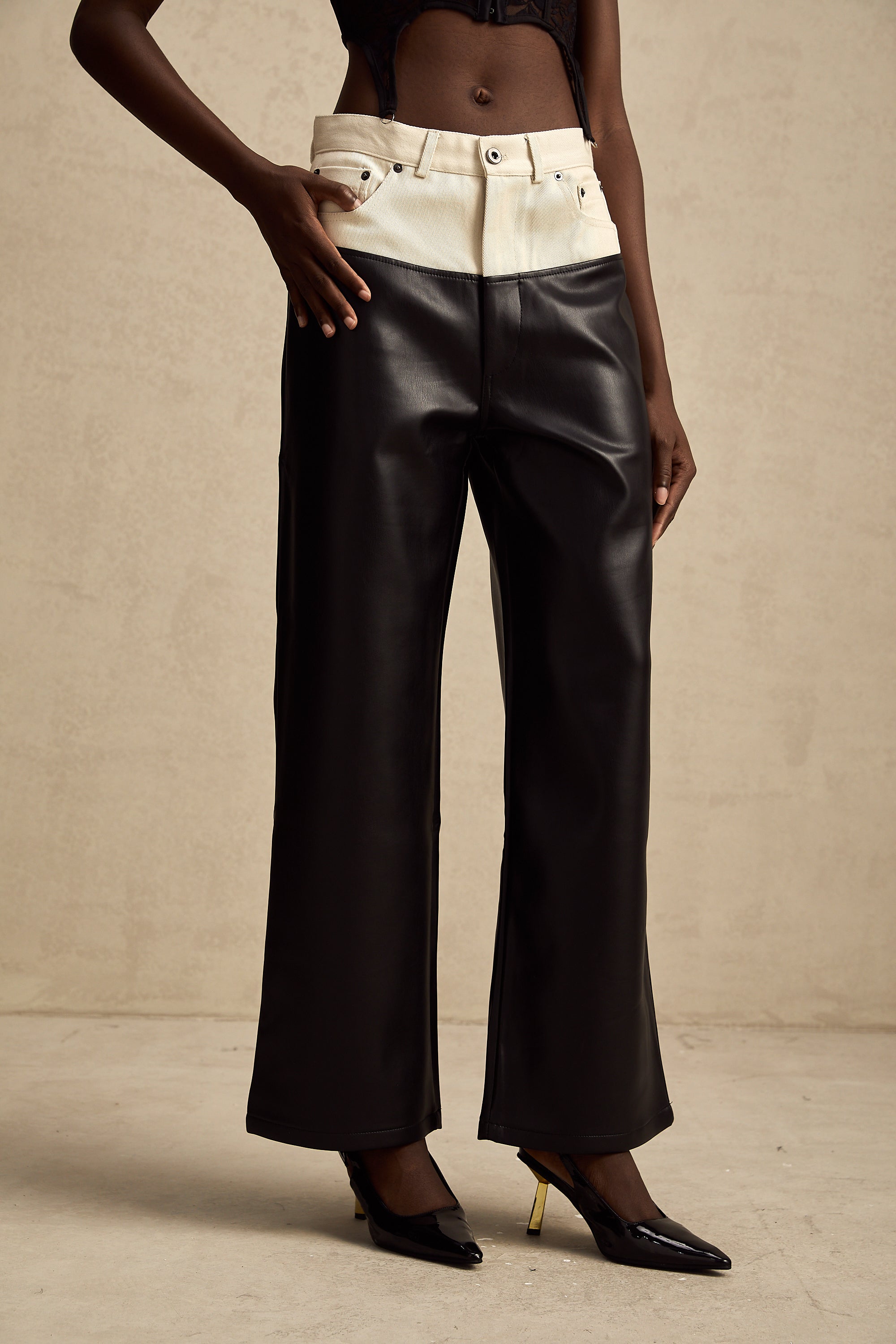 Clotilde contrast-color leather trousers