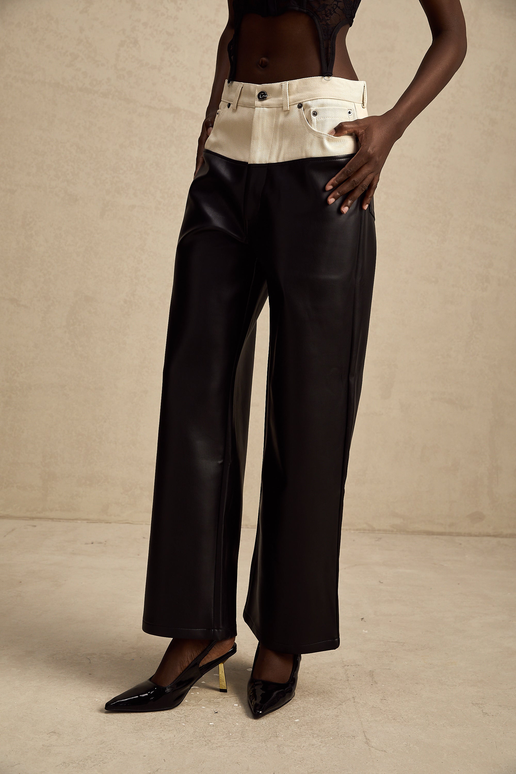 Clotilde contrast-color leather trousers