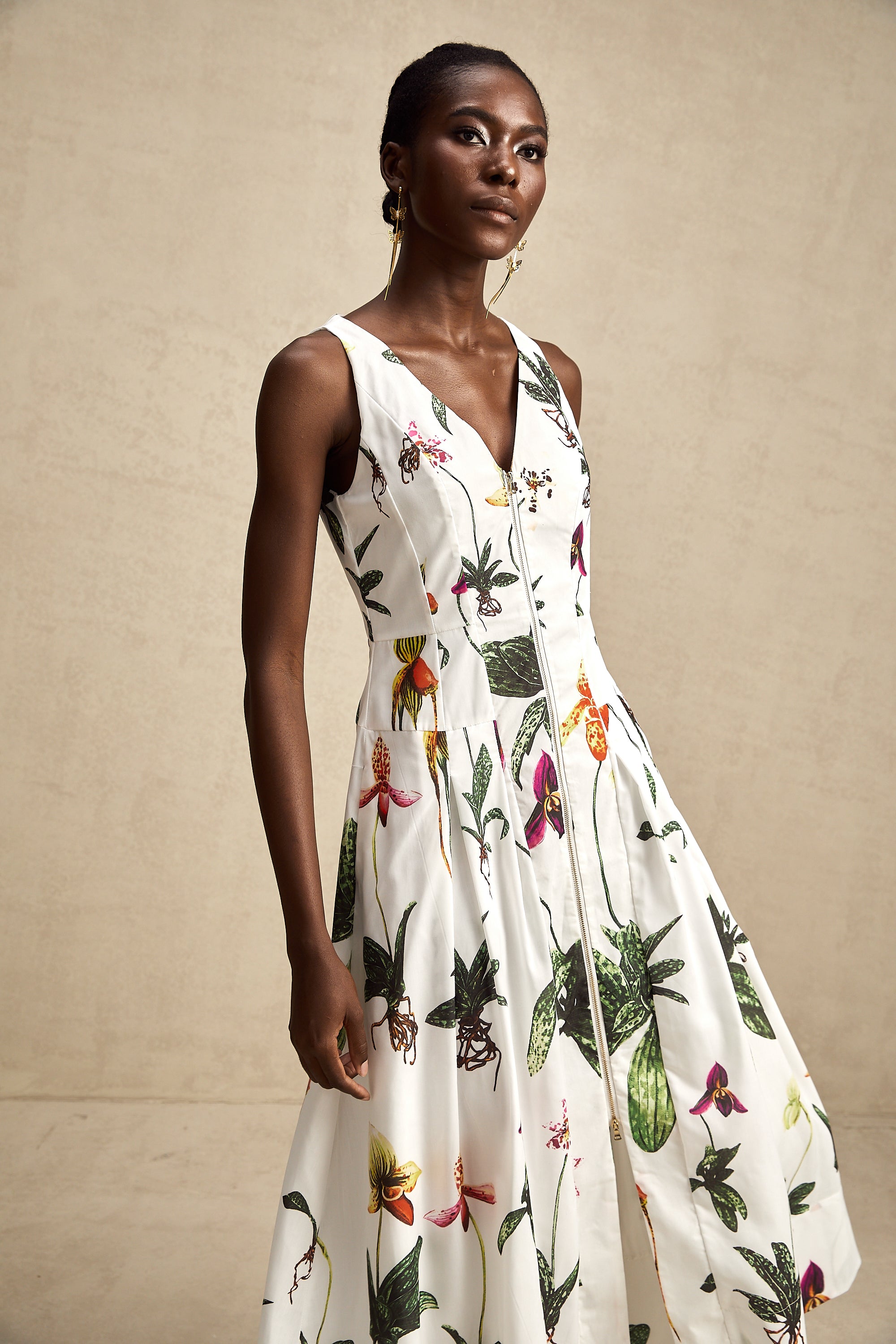 Magali floral-print v-neck poplin midi dress