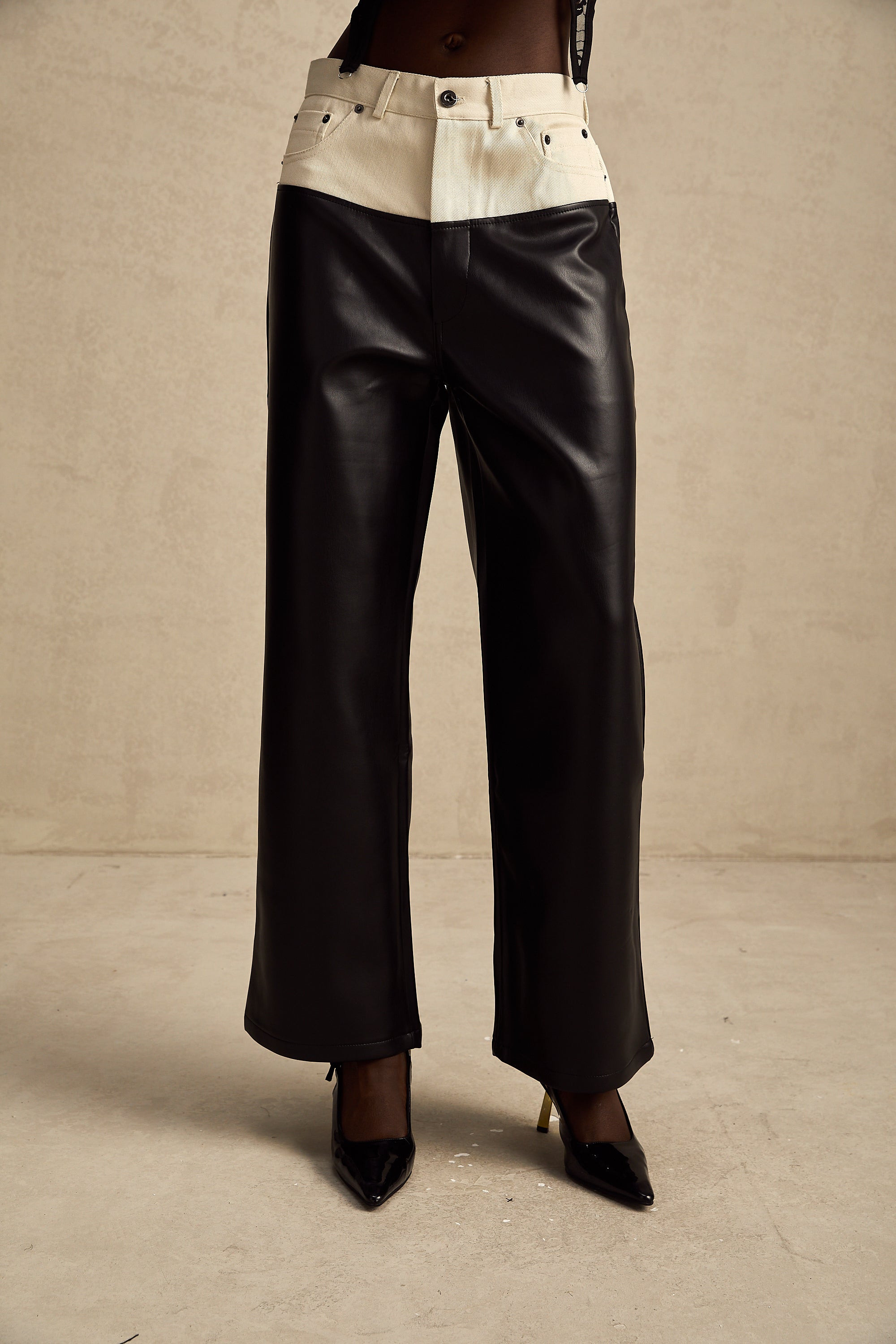 Clotilde contrast-color leather trousers