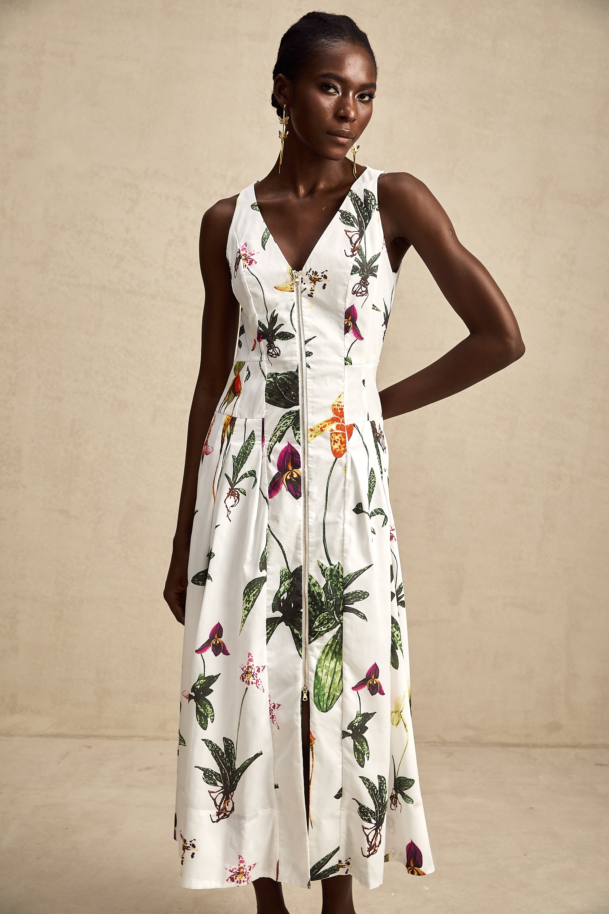 Magali floral-print v-neck poplin midi dress