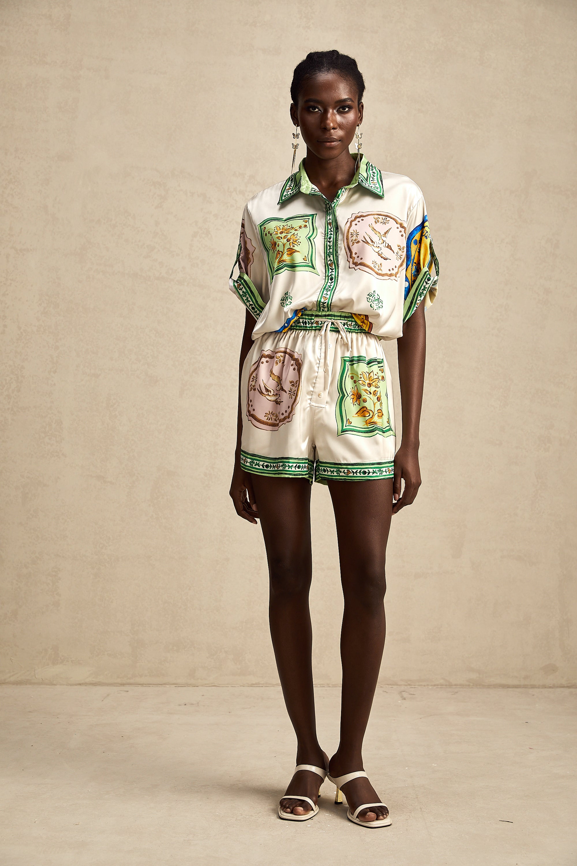 Sibyle graphic-print satin shirt & shorts matching set