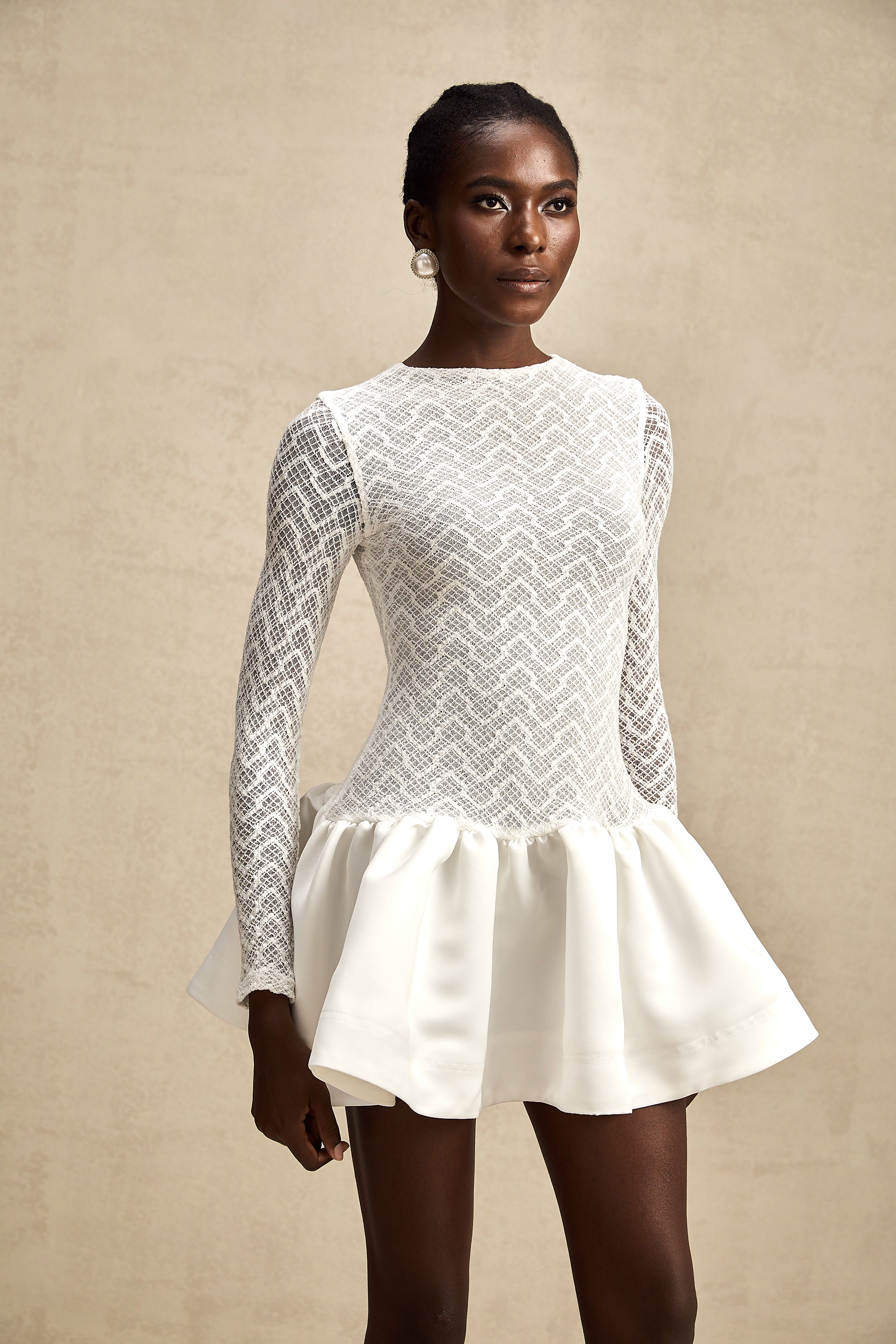 Océane white lace panelled mini dress