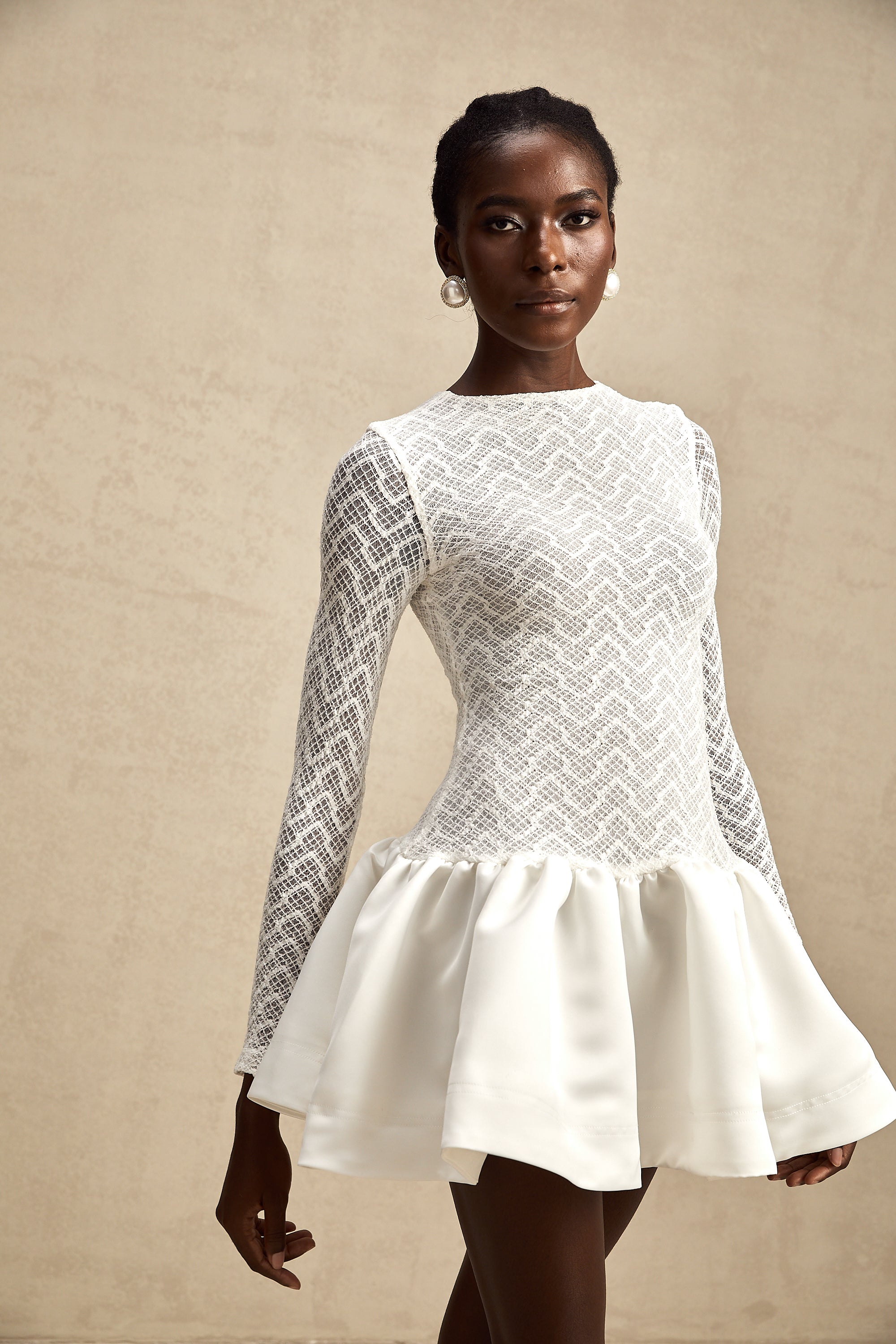 Océane white lace panelled mini dress