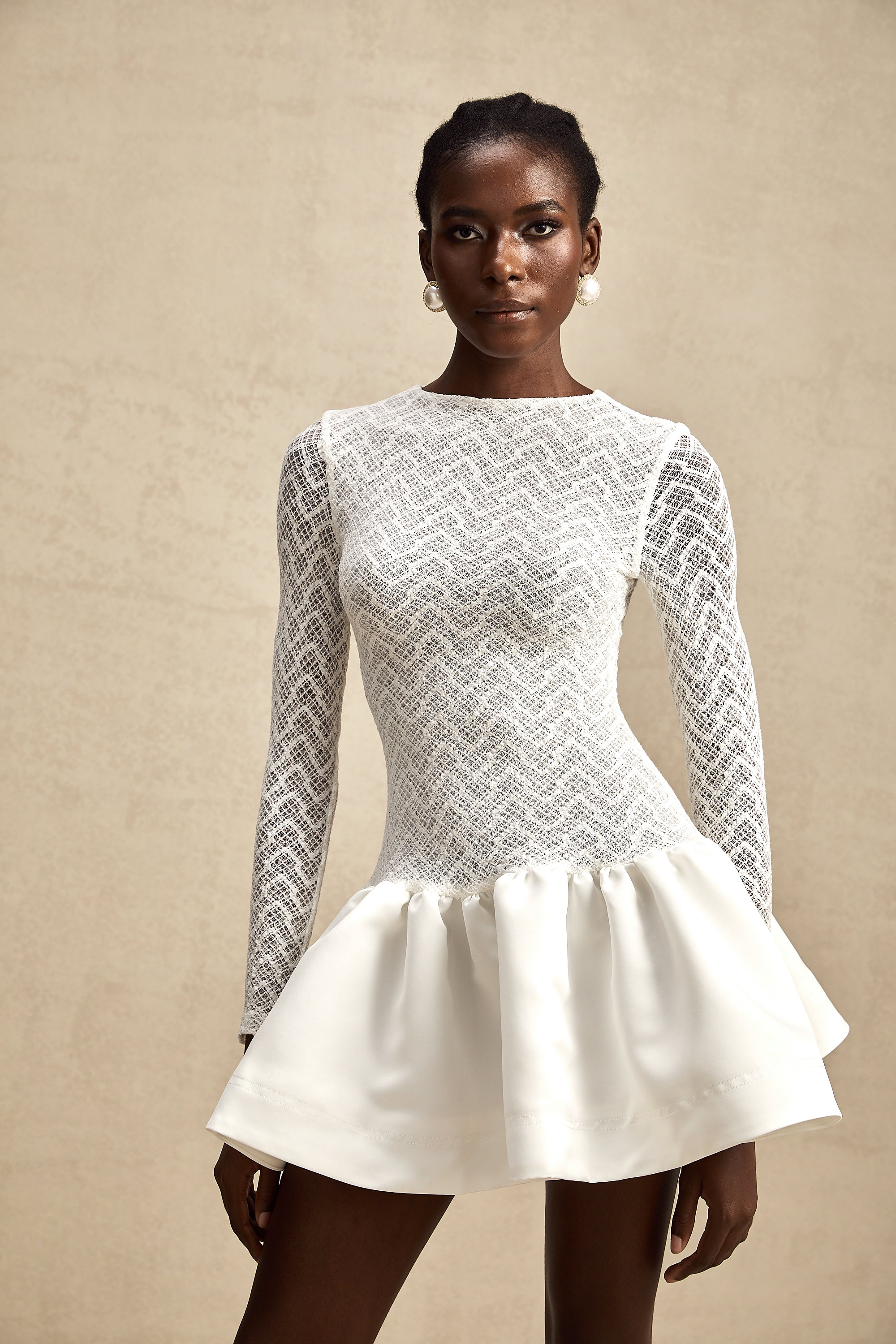 Océane white lace panelled mini dress