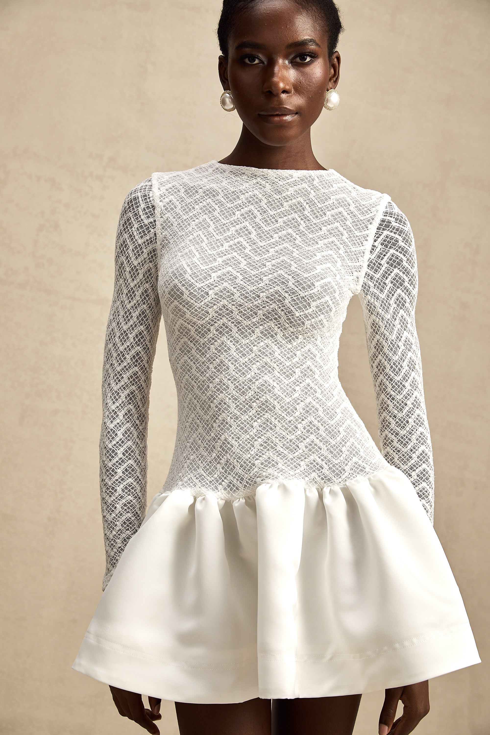 Océane white lace panelled mini dress