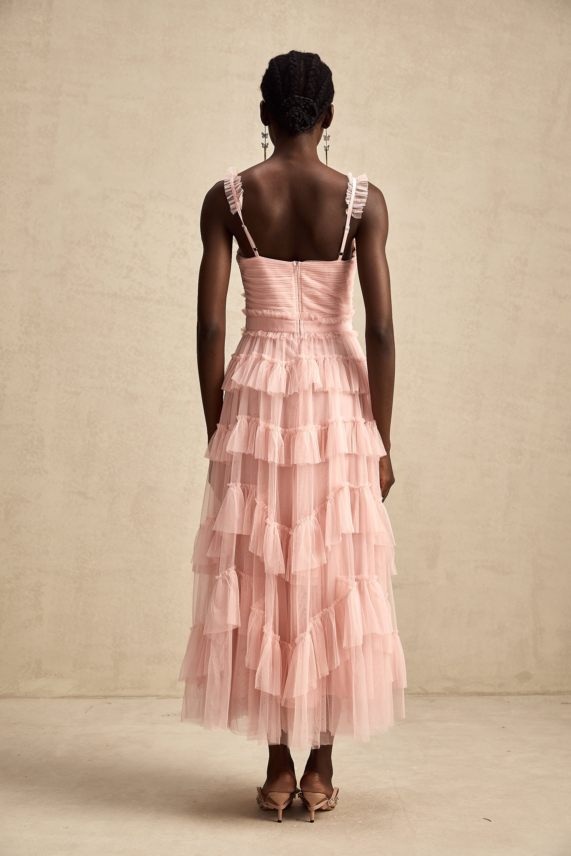 Elvire layered ruffled tulle midi dress