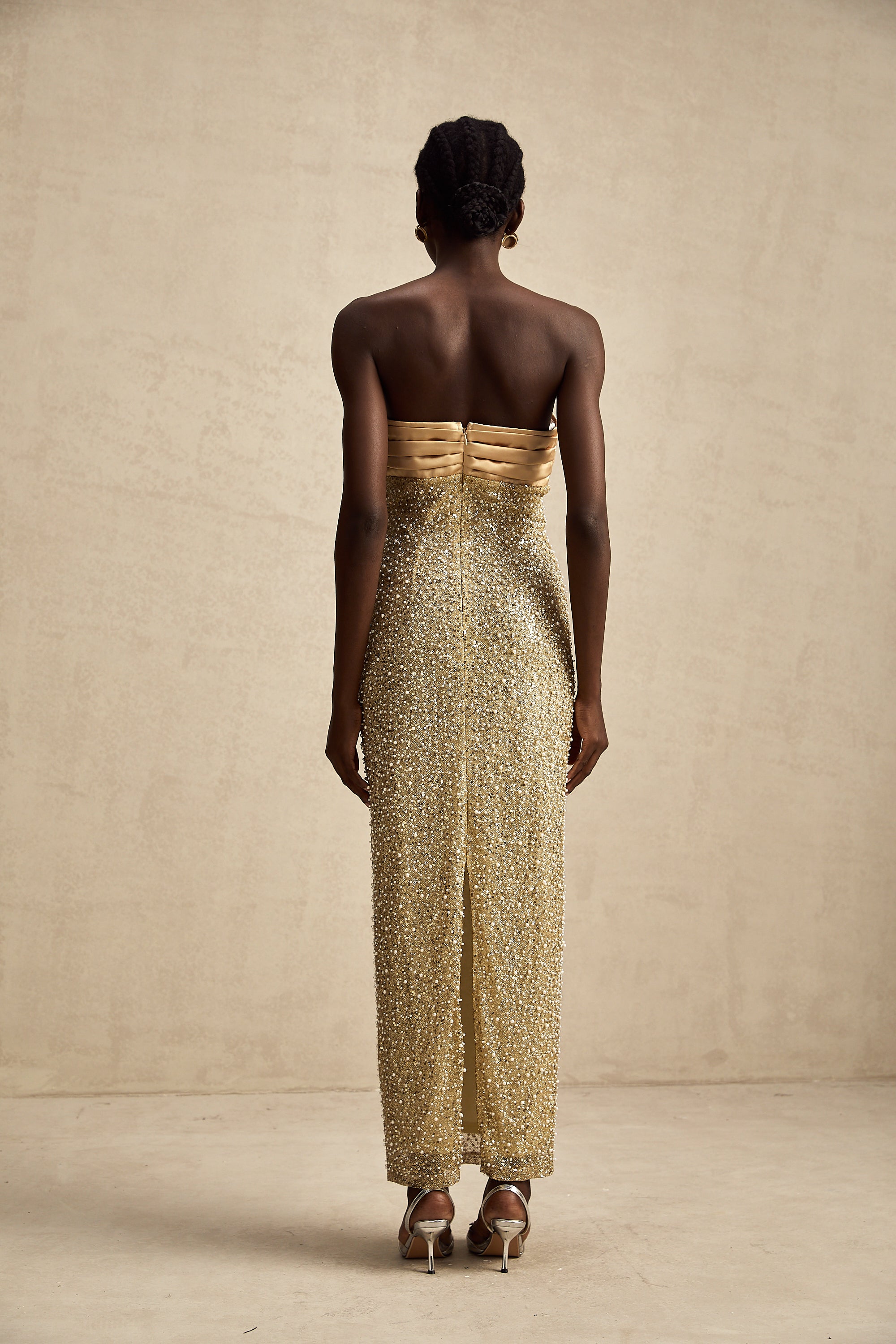 Marguerite gold faux-pearl embellished maxi dress