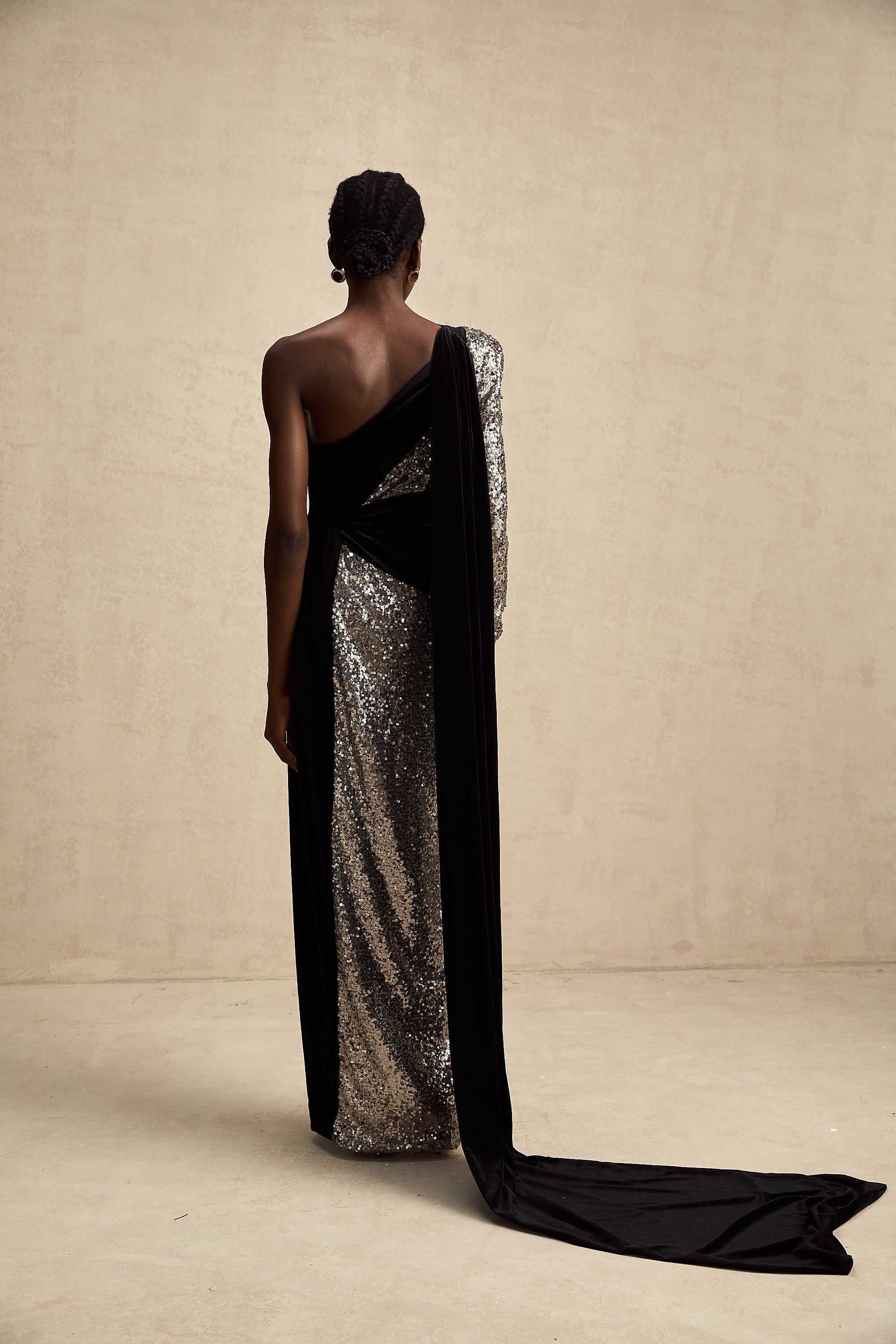 Juliette sequin-embellished asymmetric maxi dress