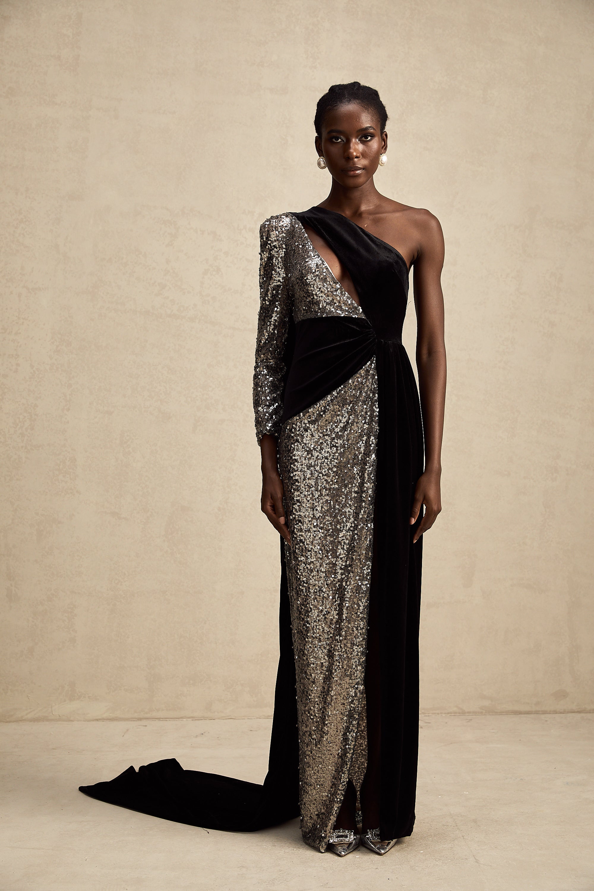 Juliette sequin-embellished asymmetric maxi dress