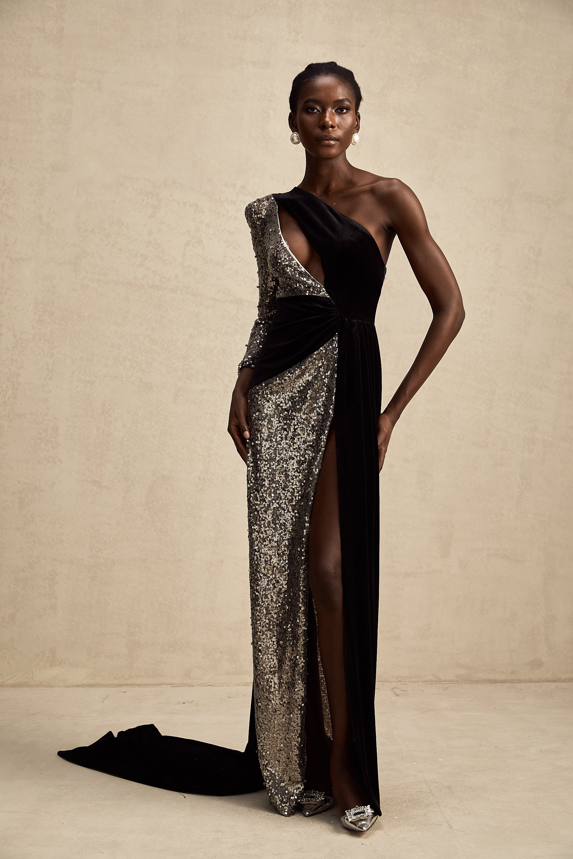 Juliette sequin-embellished asymmetric maxi dress