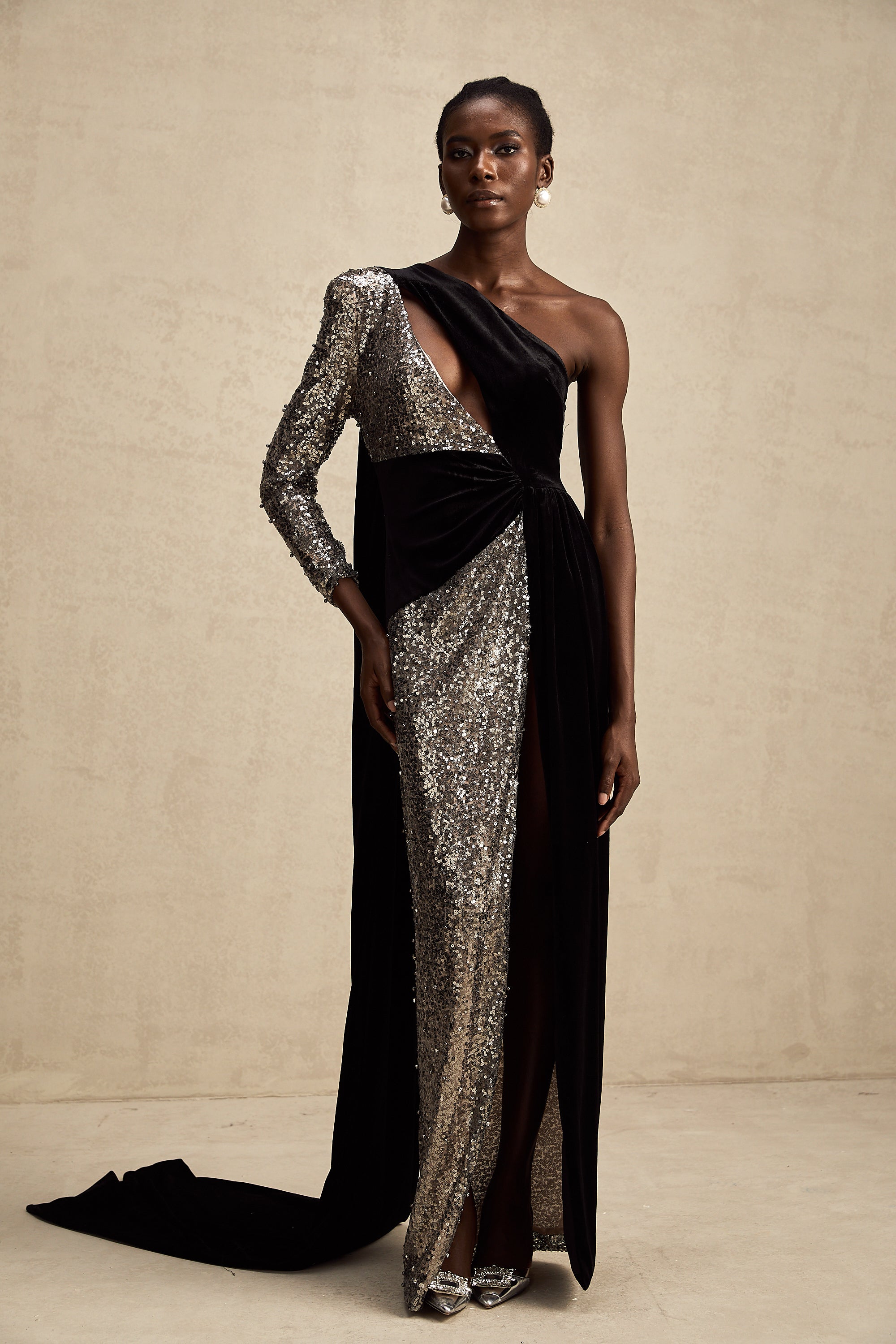 Juliette sequin-embellished asymmetric maxi dress