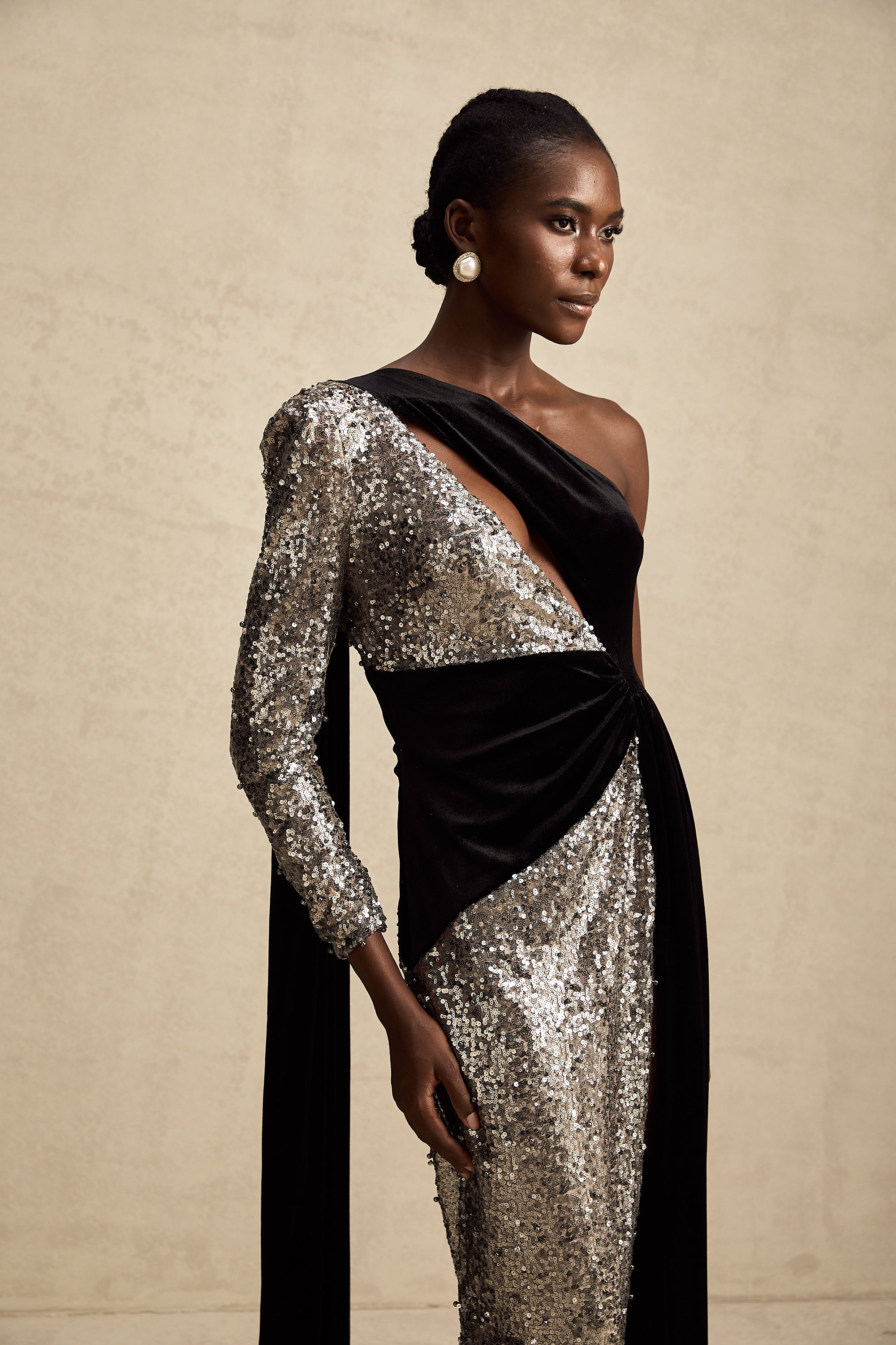 Juliette sequin-embellished asymmetric maxi dress