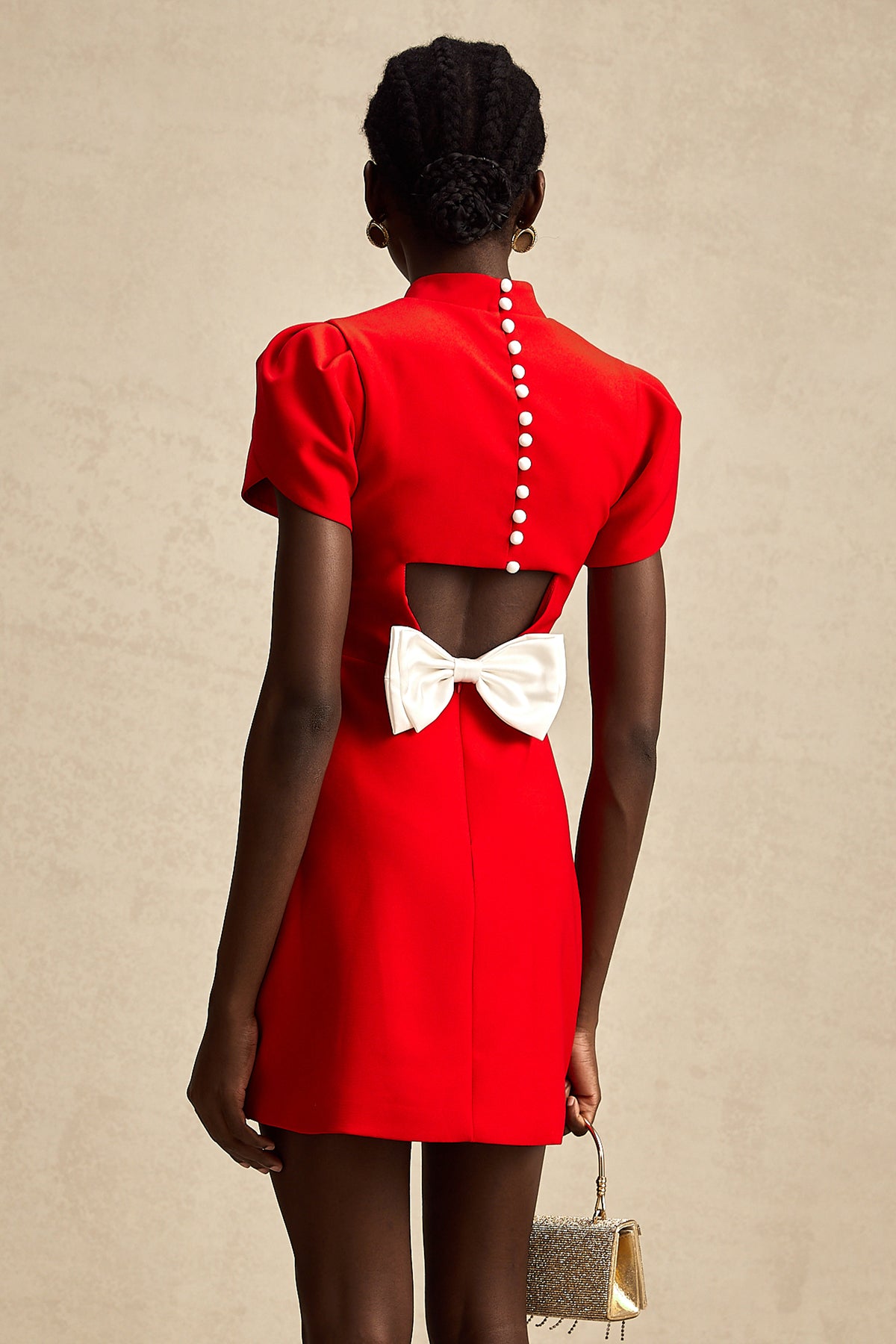 Anna red petal-sleeve cut-out bow mini dress Anna red petal-sleeve cut-out bow mini dress