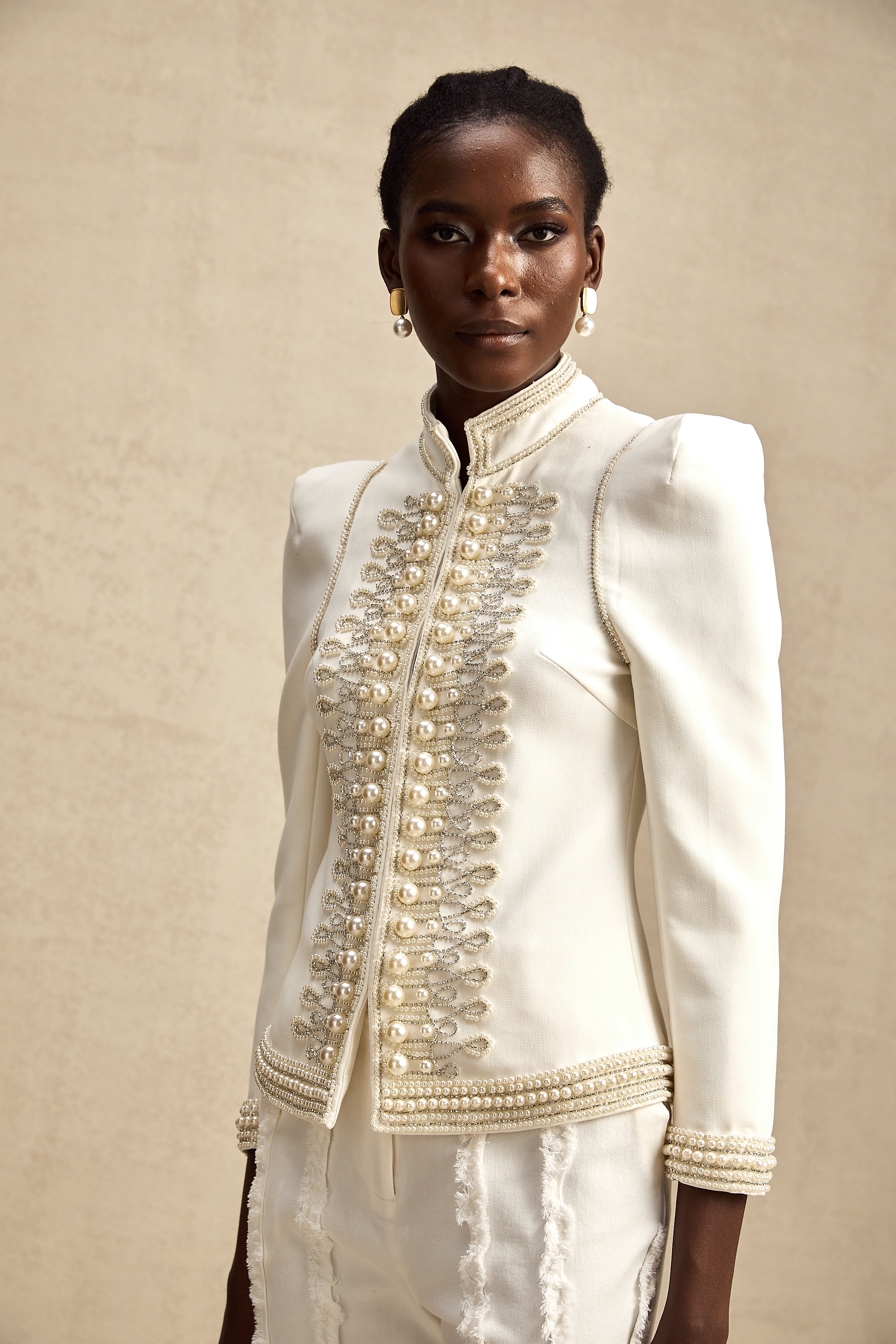 Aïda white bead-embellished jacket