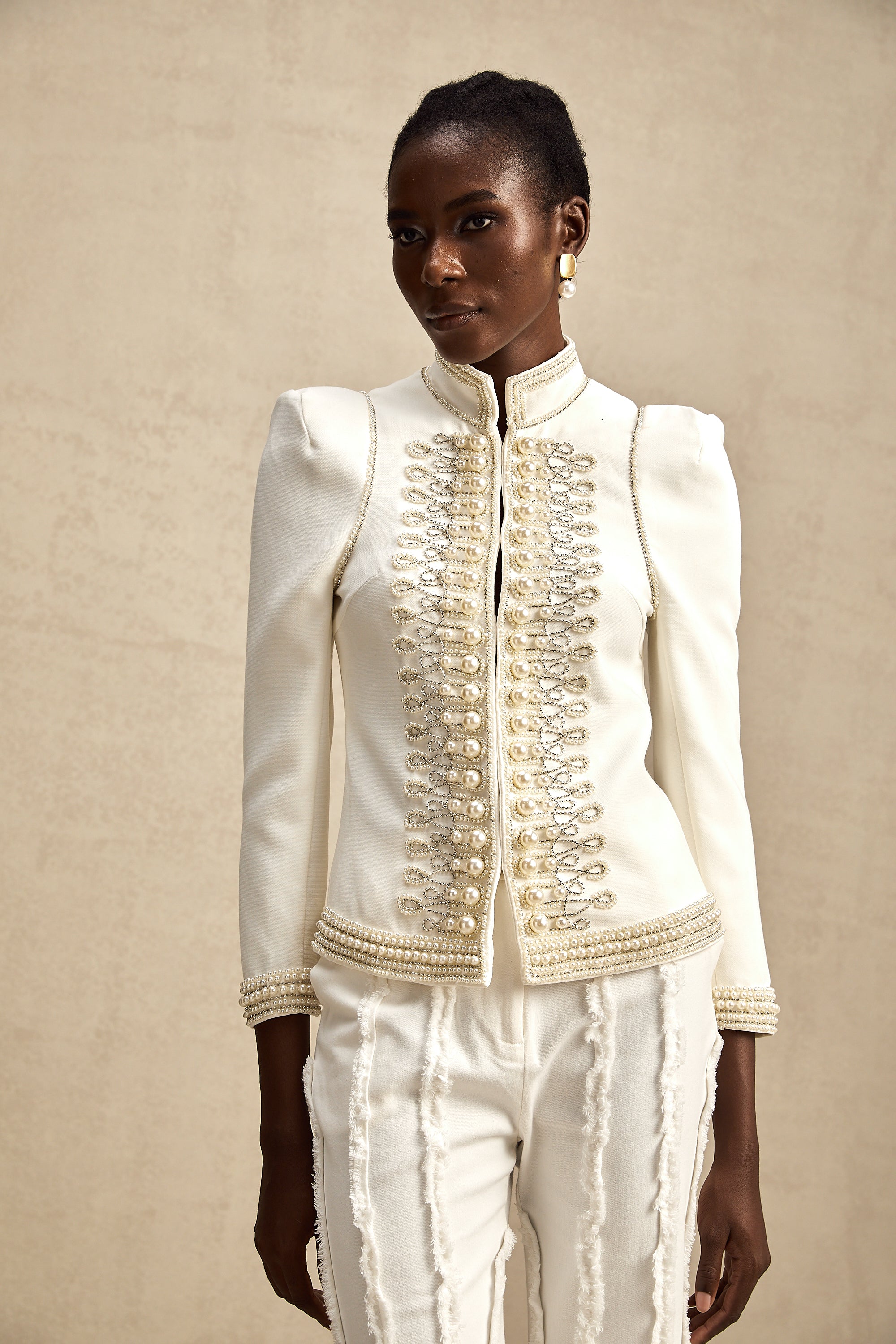 Aïda white bead-embellished jacket