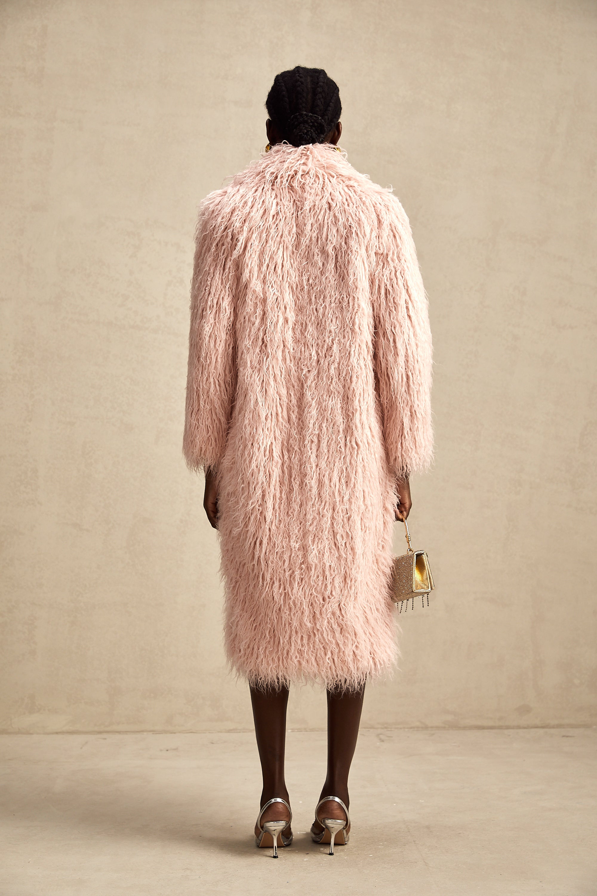 Mélanie pink faux-fur open-front coat